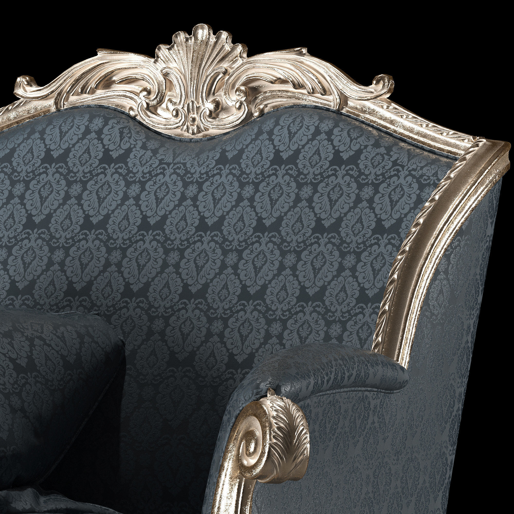 rococo sofa and armchair set 3D model_2