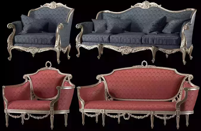 rococo sofa and armchair set 3D model
