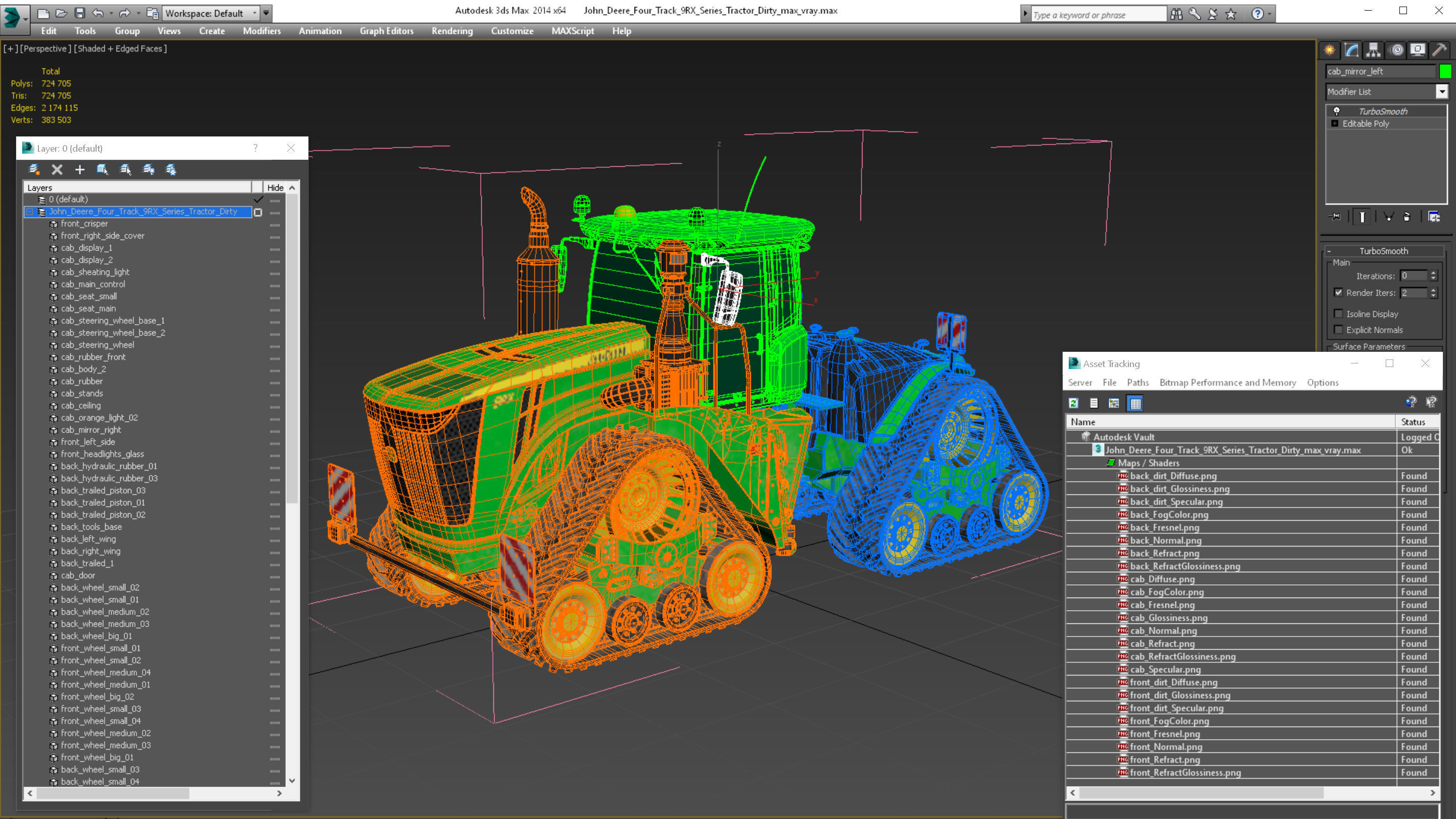 John Deere Four Track 9RX Series Tractor Dirty 3D model_33