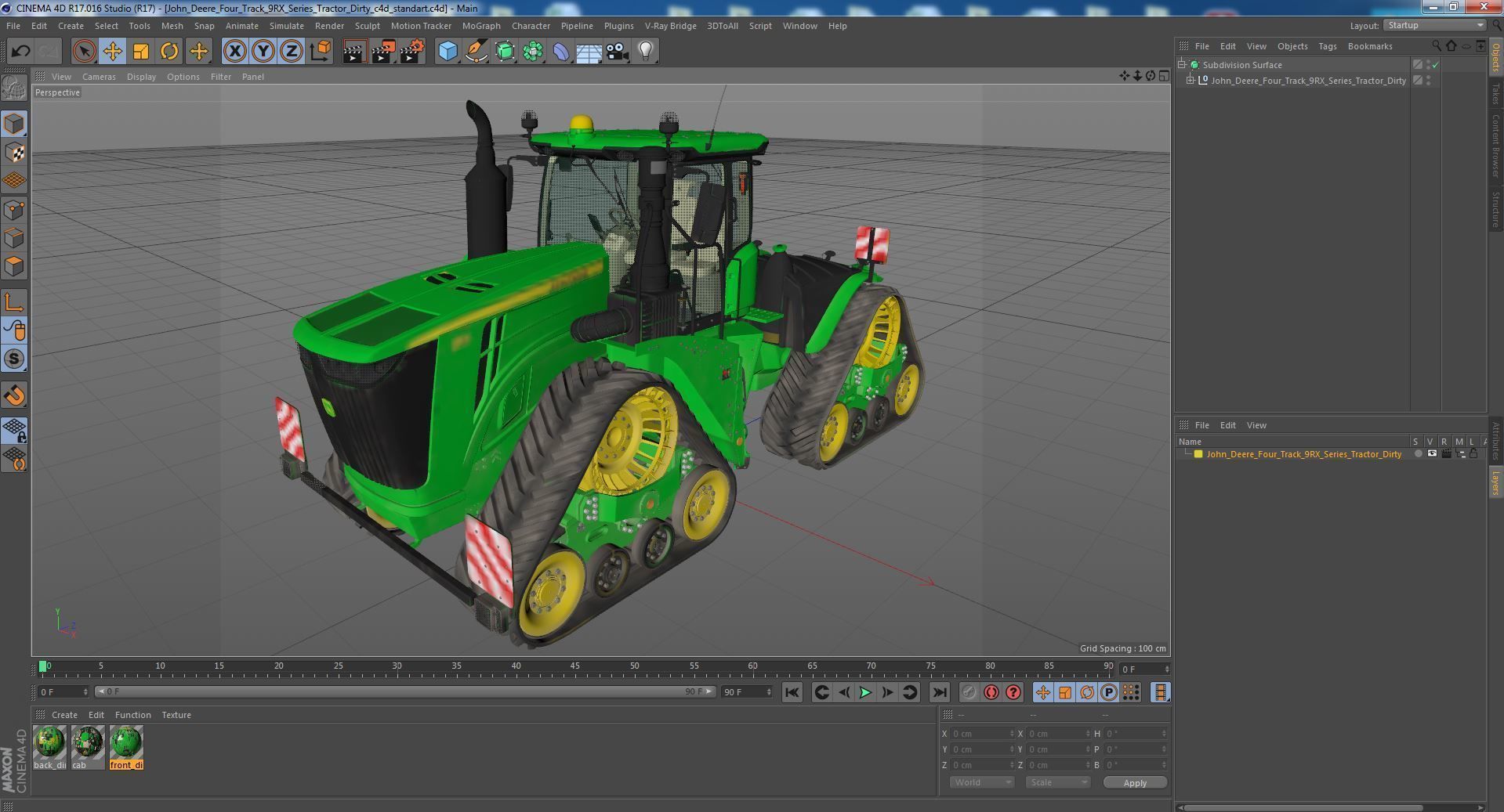 John Deere Four Track 9RX Series Tractor Dirty 3D model_45