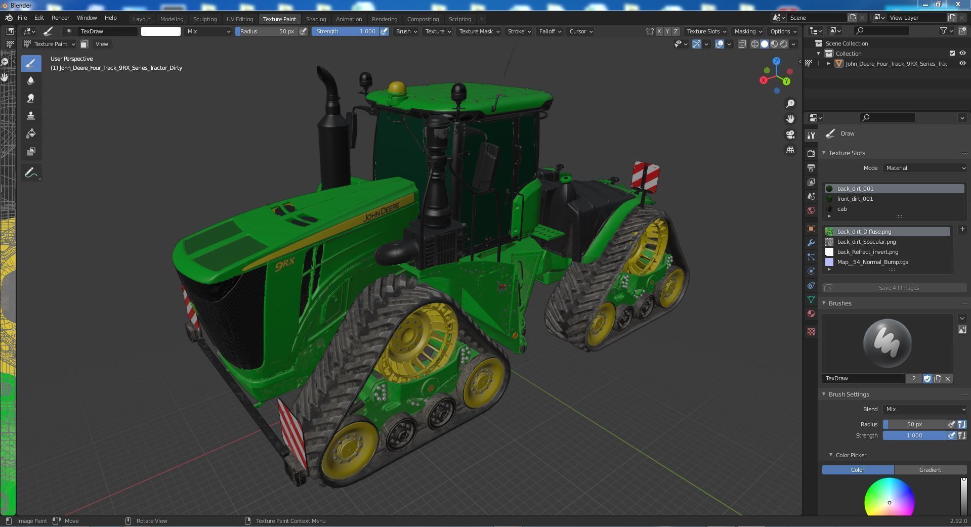 John Deere Four Track 9RX Series Tractor Dirty 3D model_43