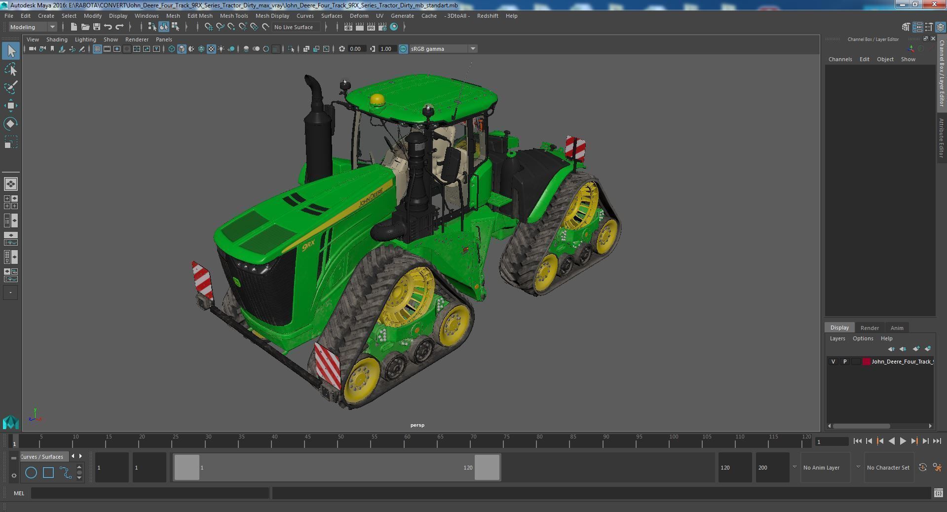 John Deere Four Track 9RX Series Tractor Dirty 3D model_46
