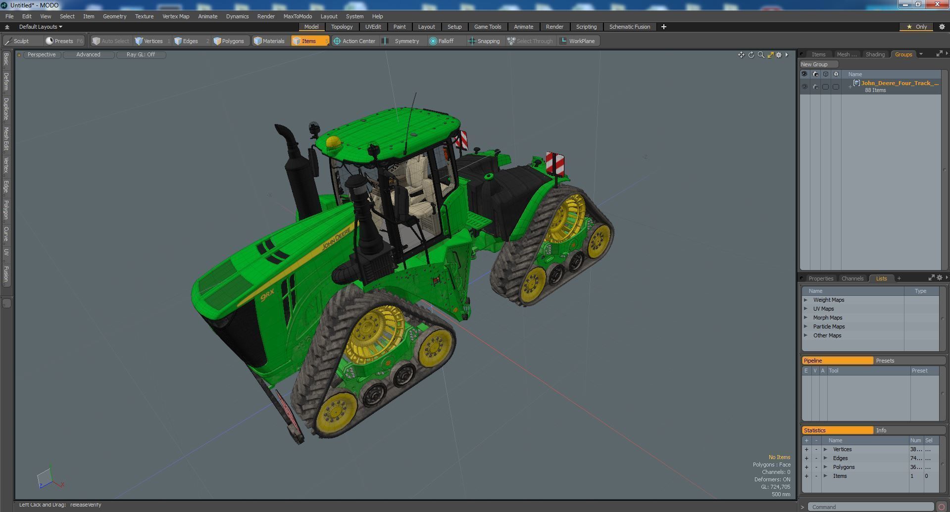 John Deere Four Track 9RX Series Tractor Dirty 3D model_44