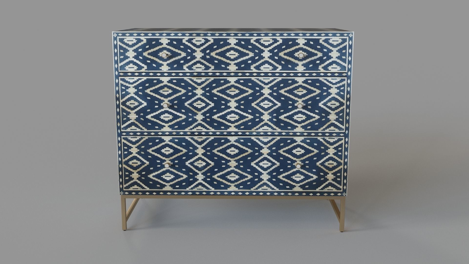 Ikat Inlay Three-Drawer Dresser 3D model_1