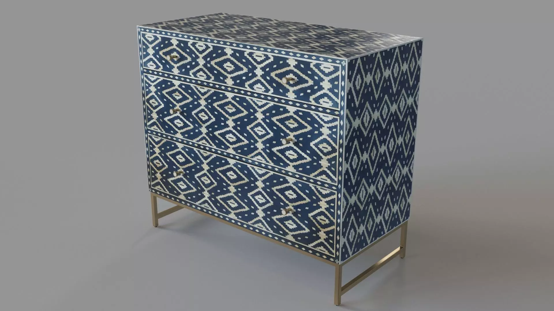 Ikat Inlay Three-Drawer Dresser 3D model_0