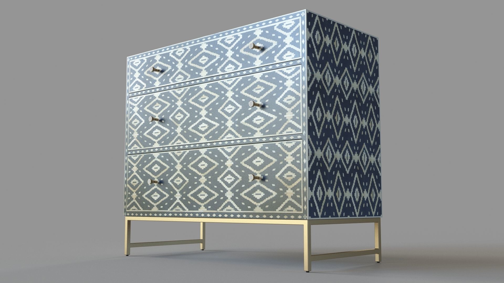 Ikat Inlay Three-Drawer Dresser 3D model_4