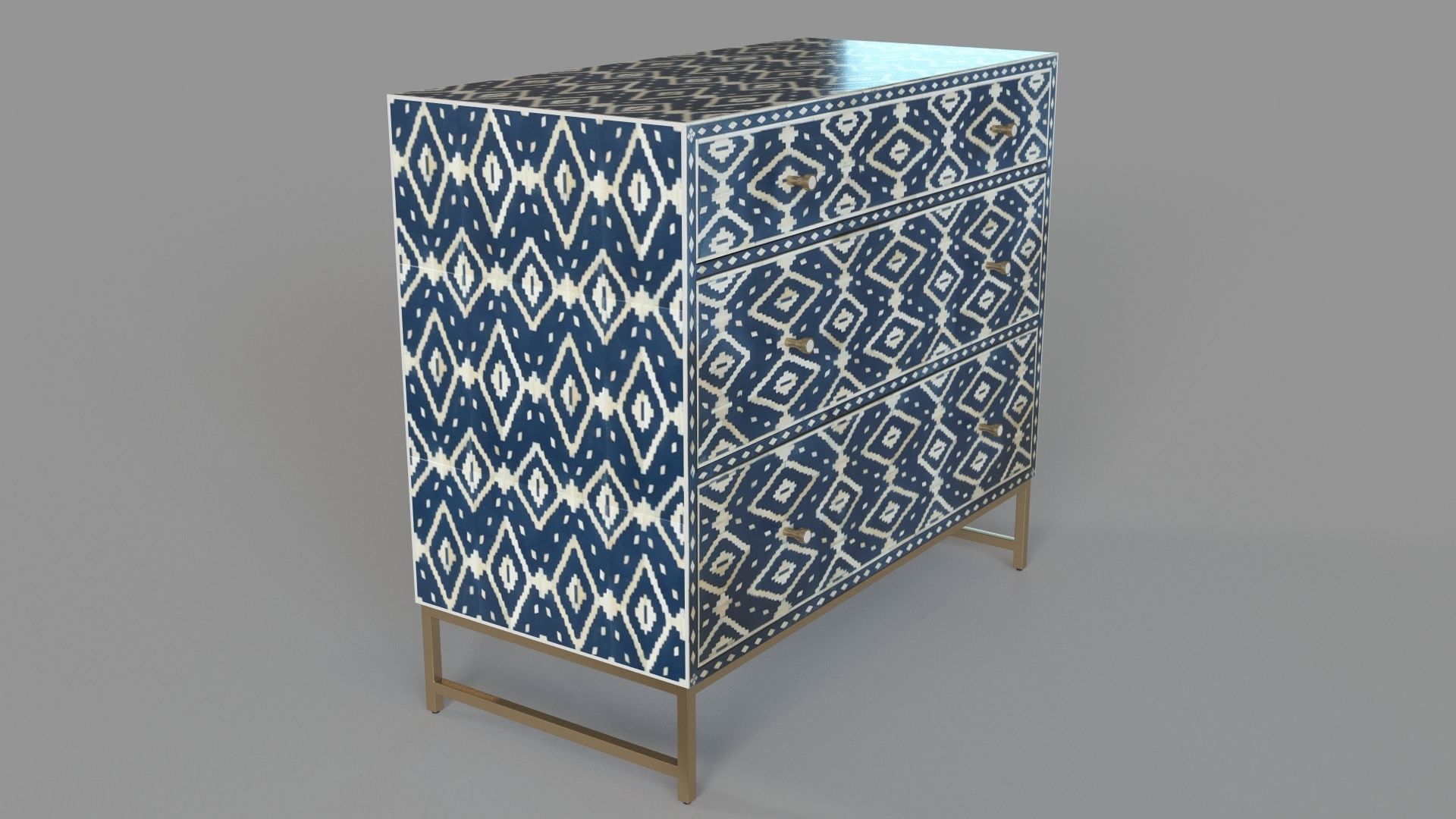 Ikat Inlay Three-Drawer Dresser 3D model_2