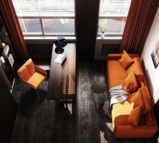 Orange and black shades in the interior 3D model