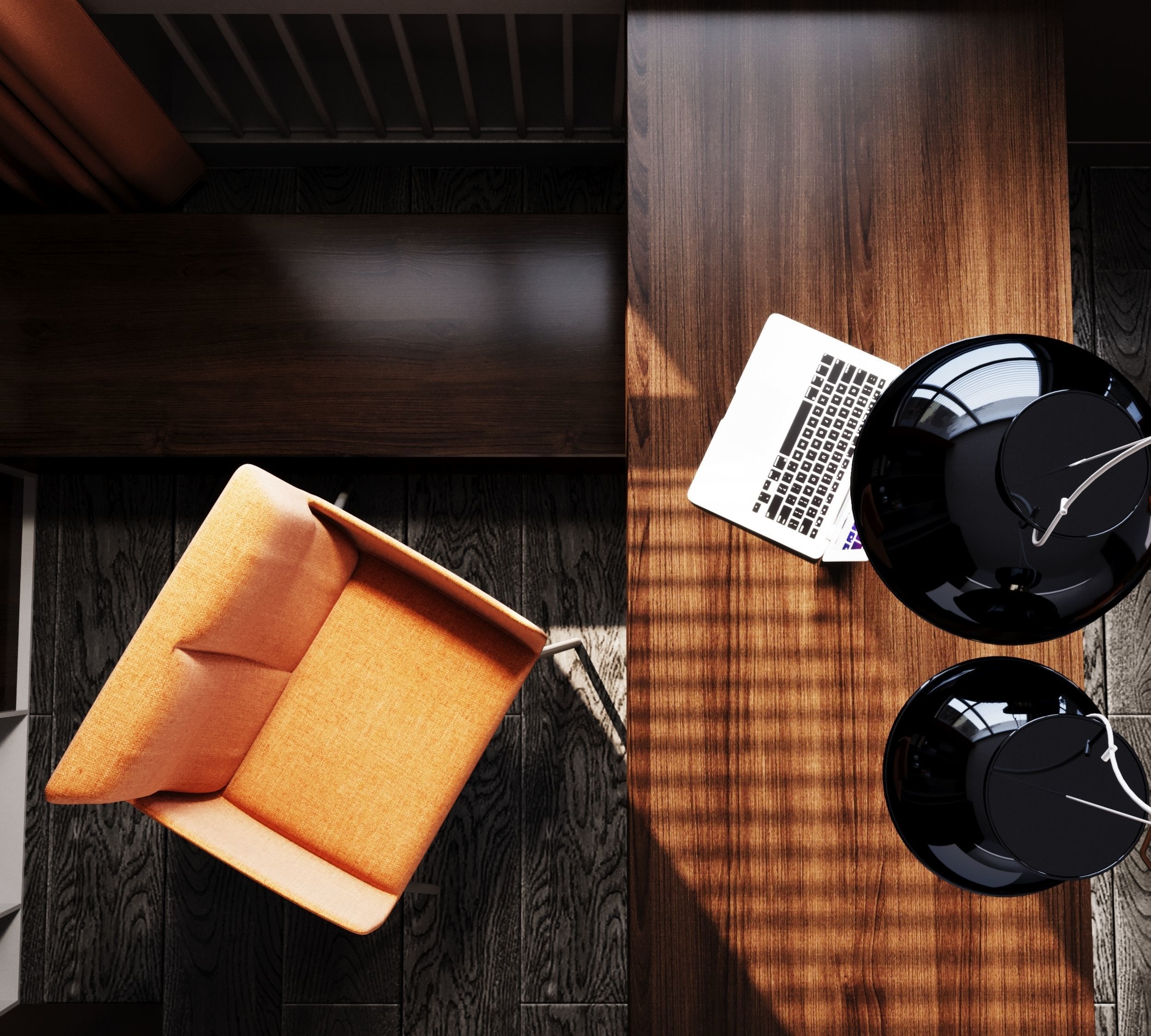 Orange and black shades in the interior 3D model_9