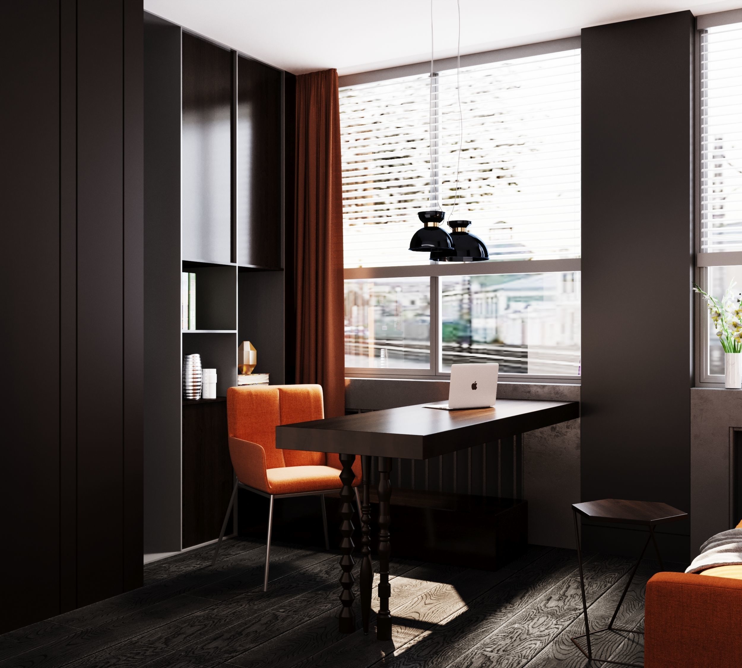 Orange and black shades in the interior 3D model_1