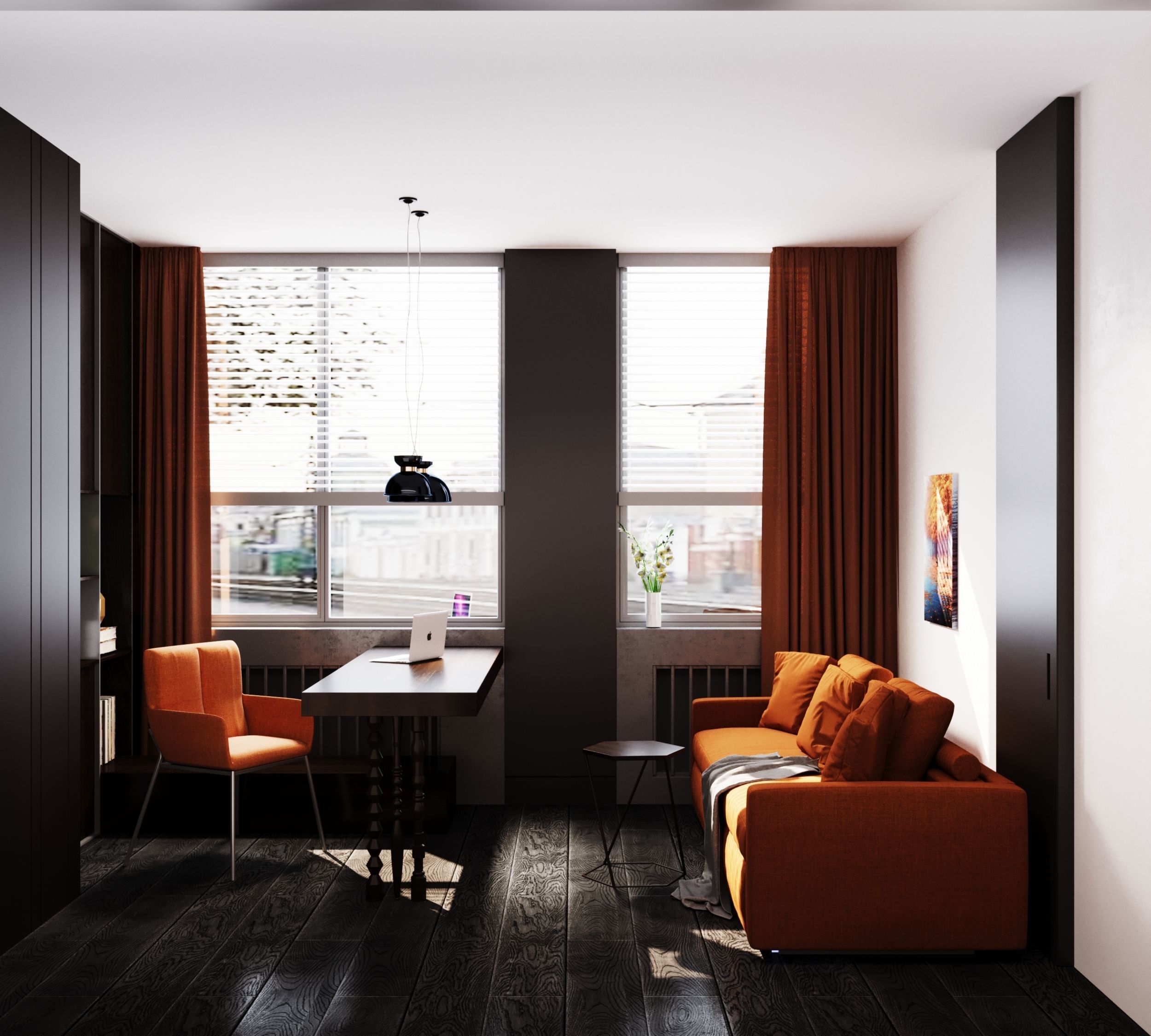 Orange and black shades in the interior 3D model_4
