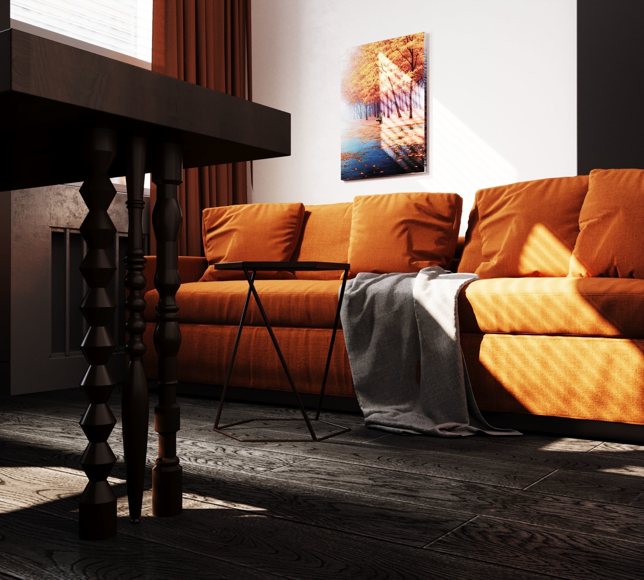 Orange and black shades in the interior 3D model_3