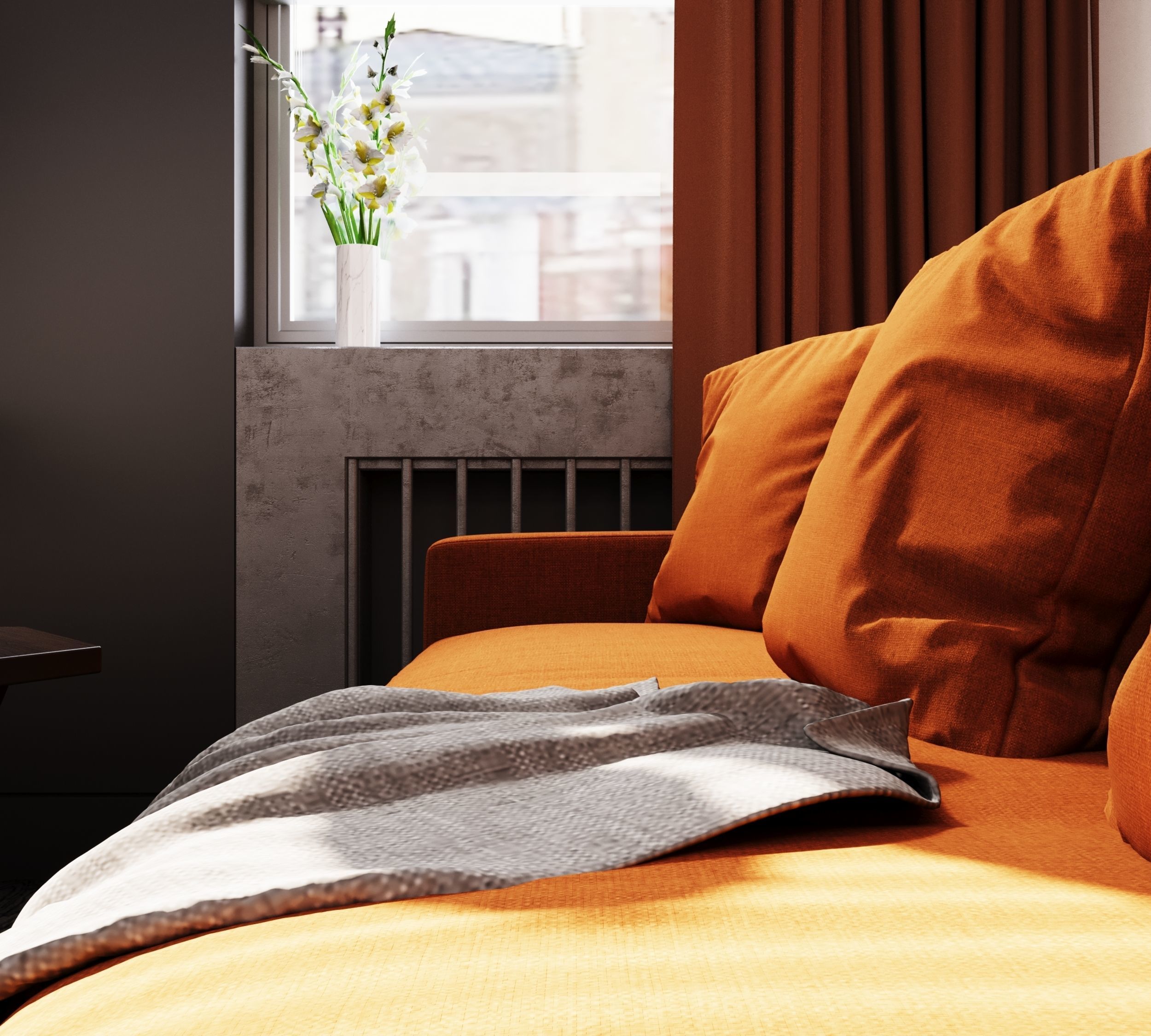 Orange and black shades in the interior 3D model_7