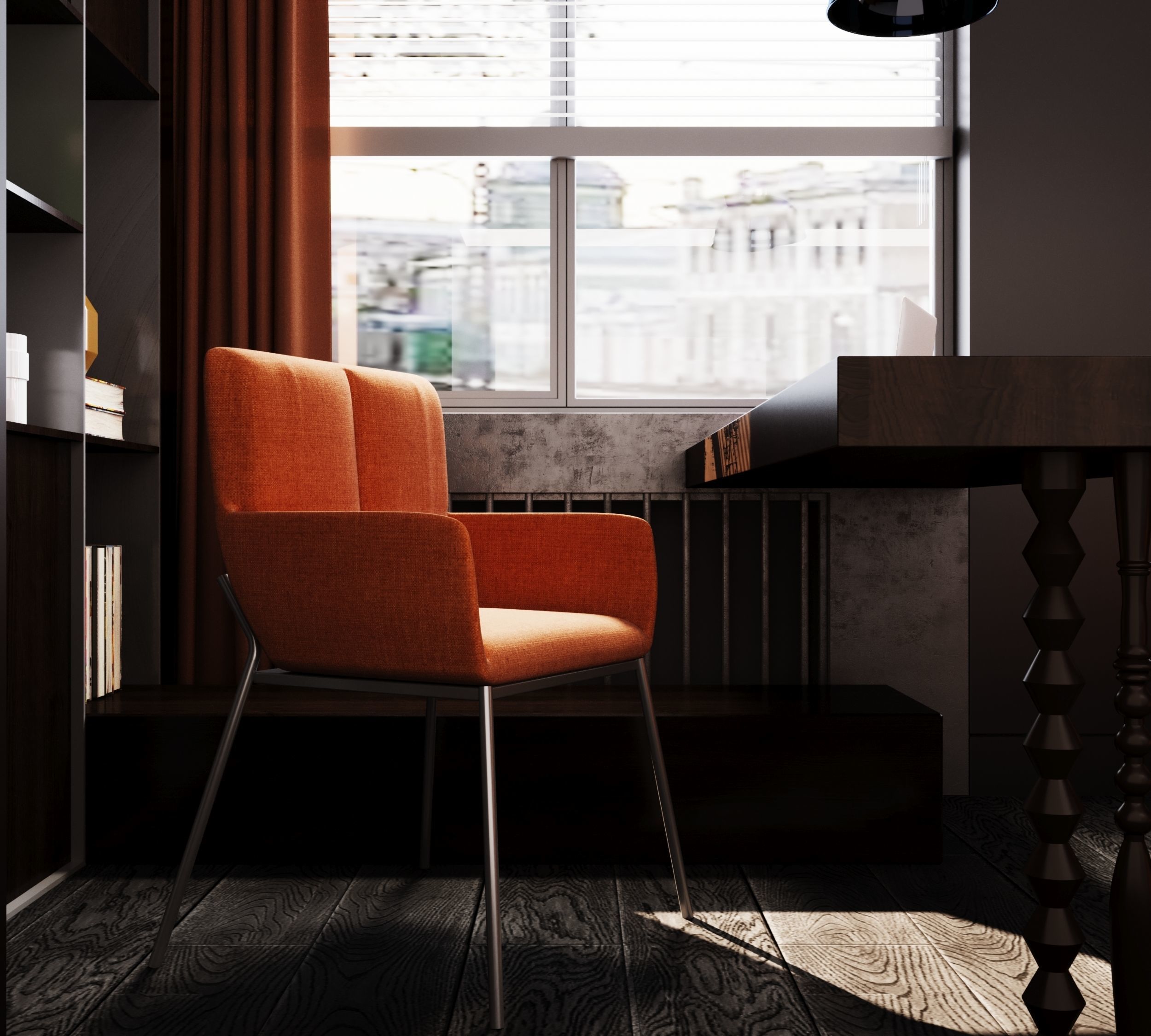 Orange and black shades in the interior 3D model_2