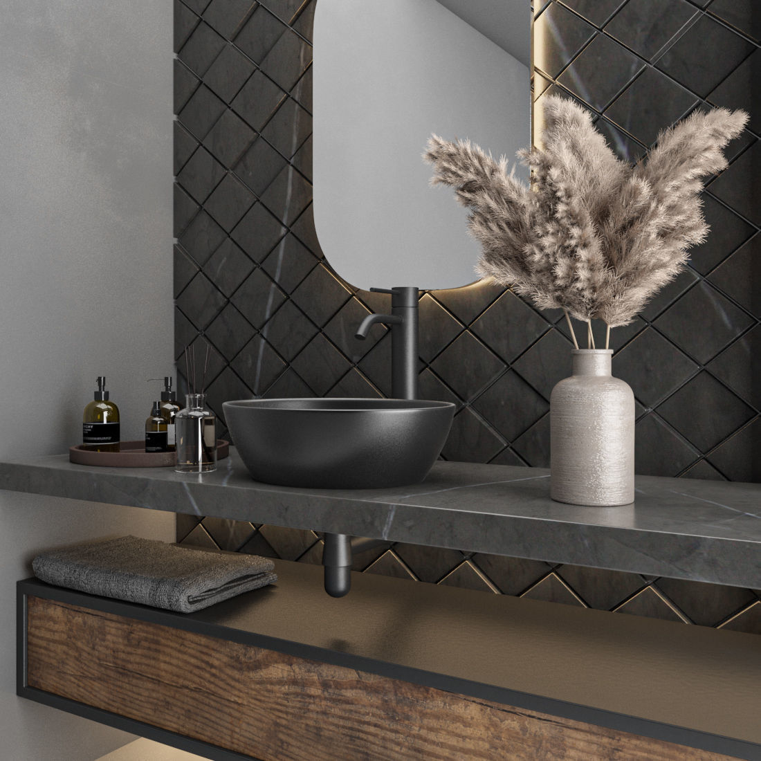 Black bathroom 3D model_3