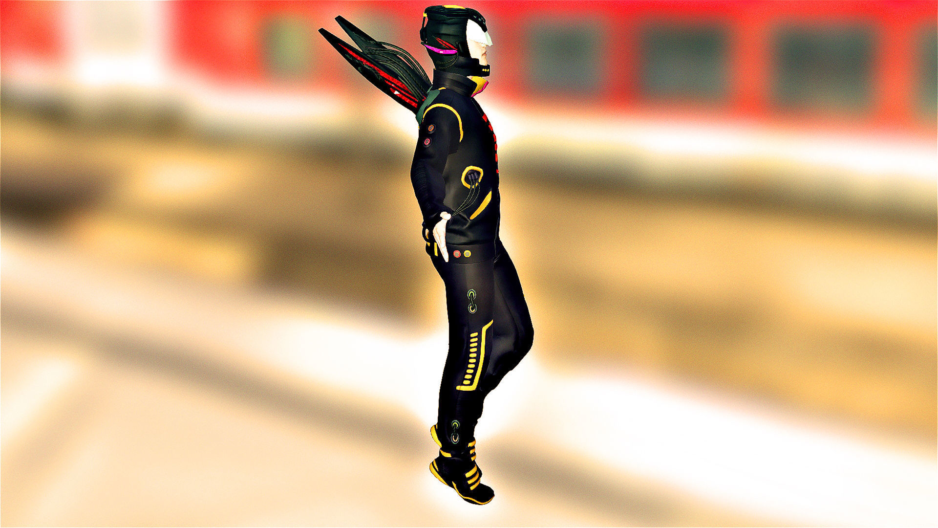 Cyber warior man for blender CC3 Low-poly 3D model_5