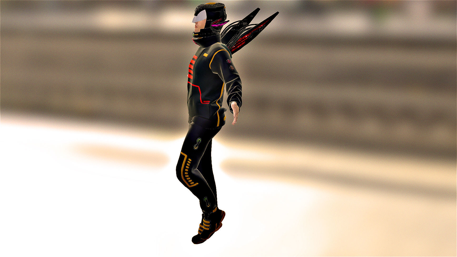 Cyber warior man for blender CC3 Low-poly 3D model_3