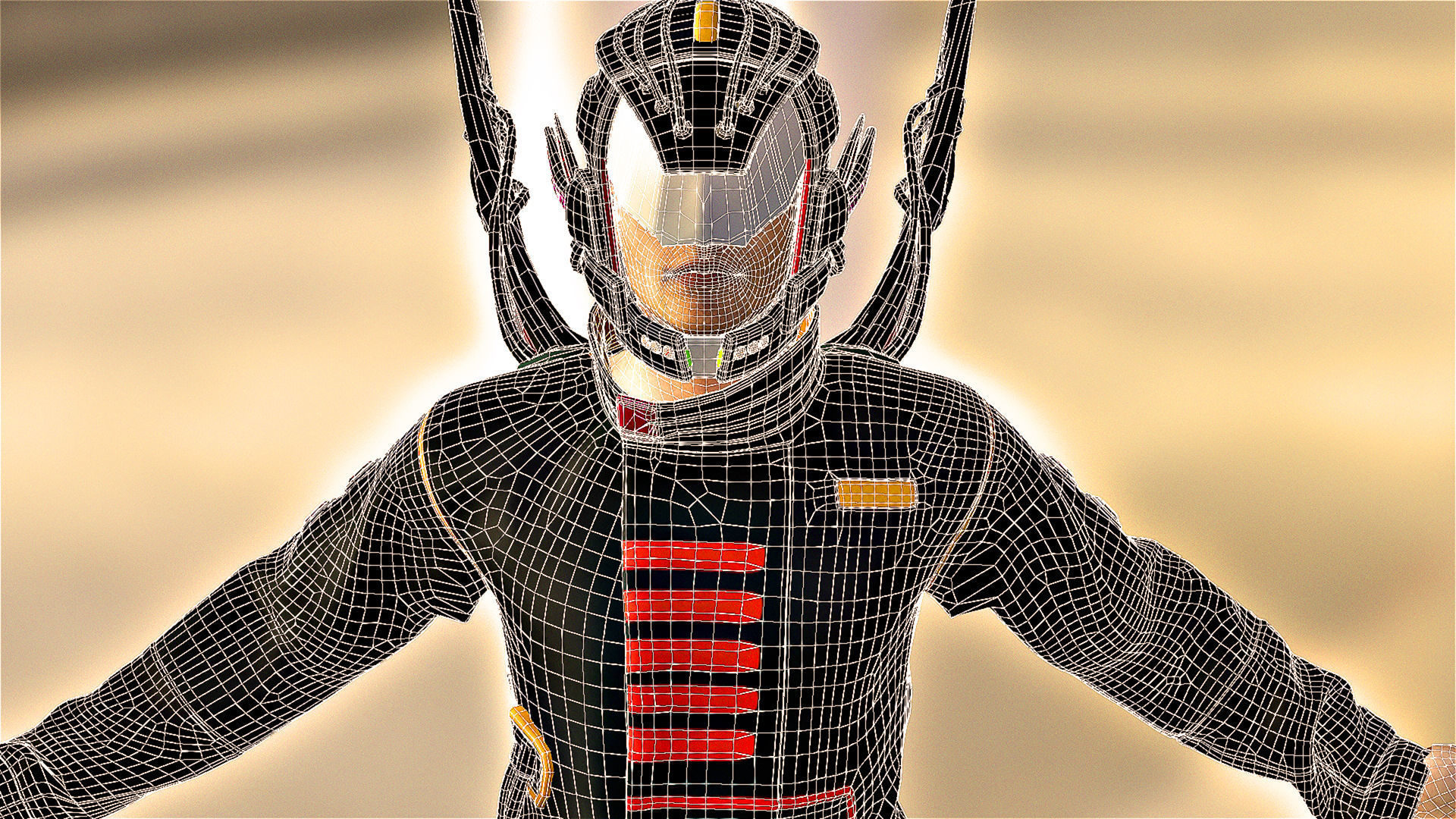 Cyber warior man for blender CC3 Low-poly 3D model_8