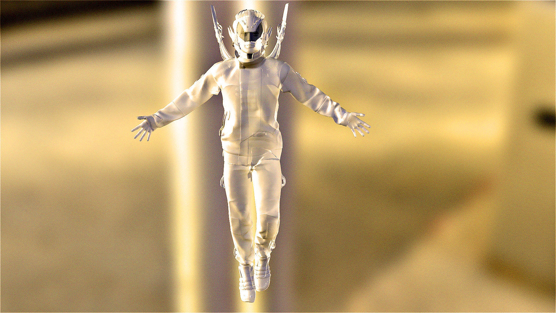Cyber warior man for blender CC3 Low-poly 3D model_6
