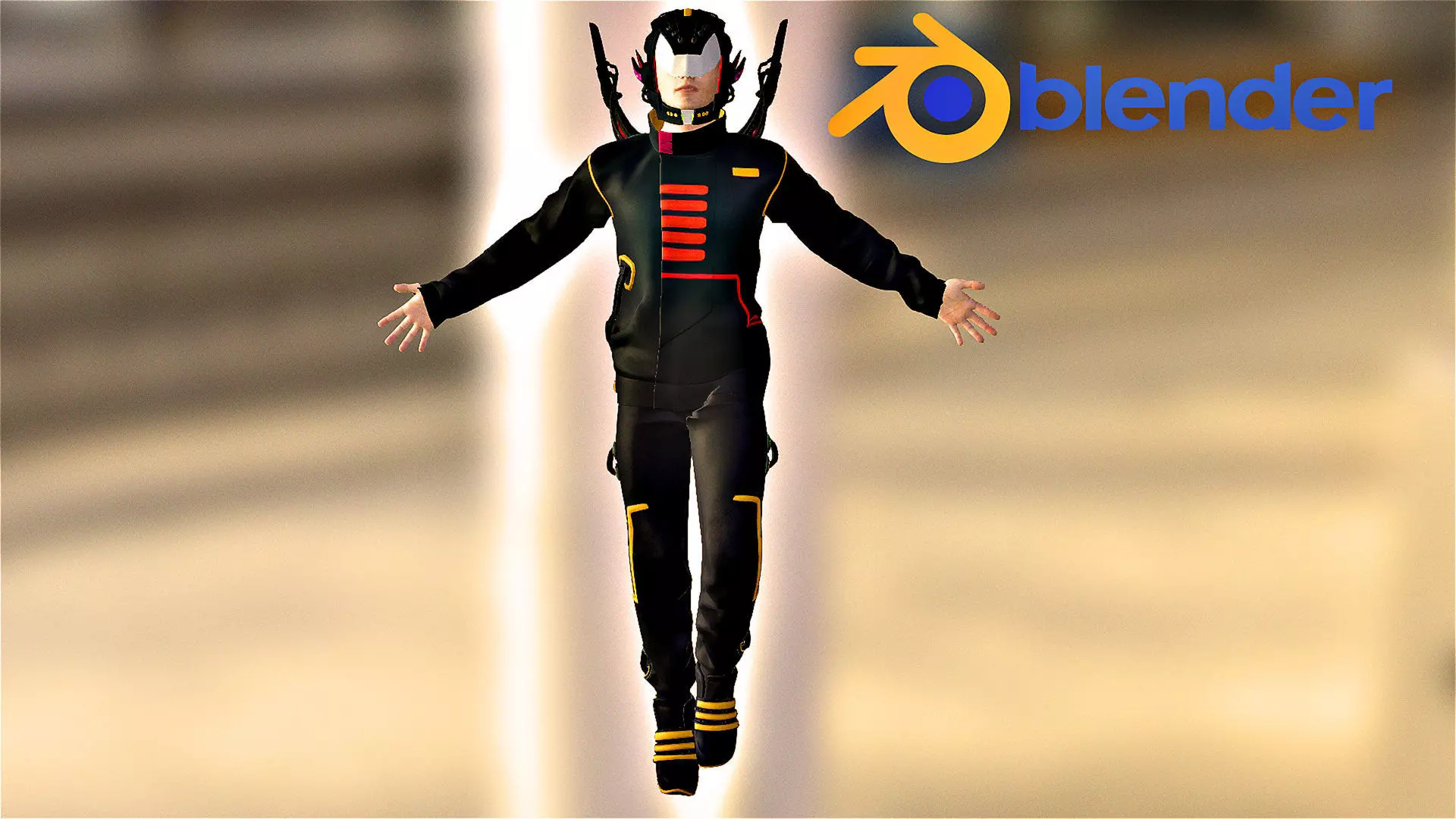 Cyber warior man for blender CC3 Low-poly 3D model_0