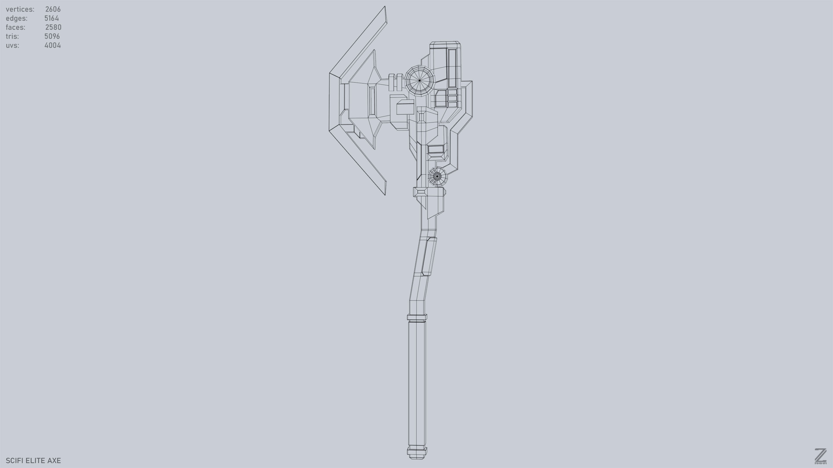 Sci fi elite axe Low-poly 3D model_9