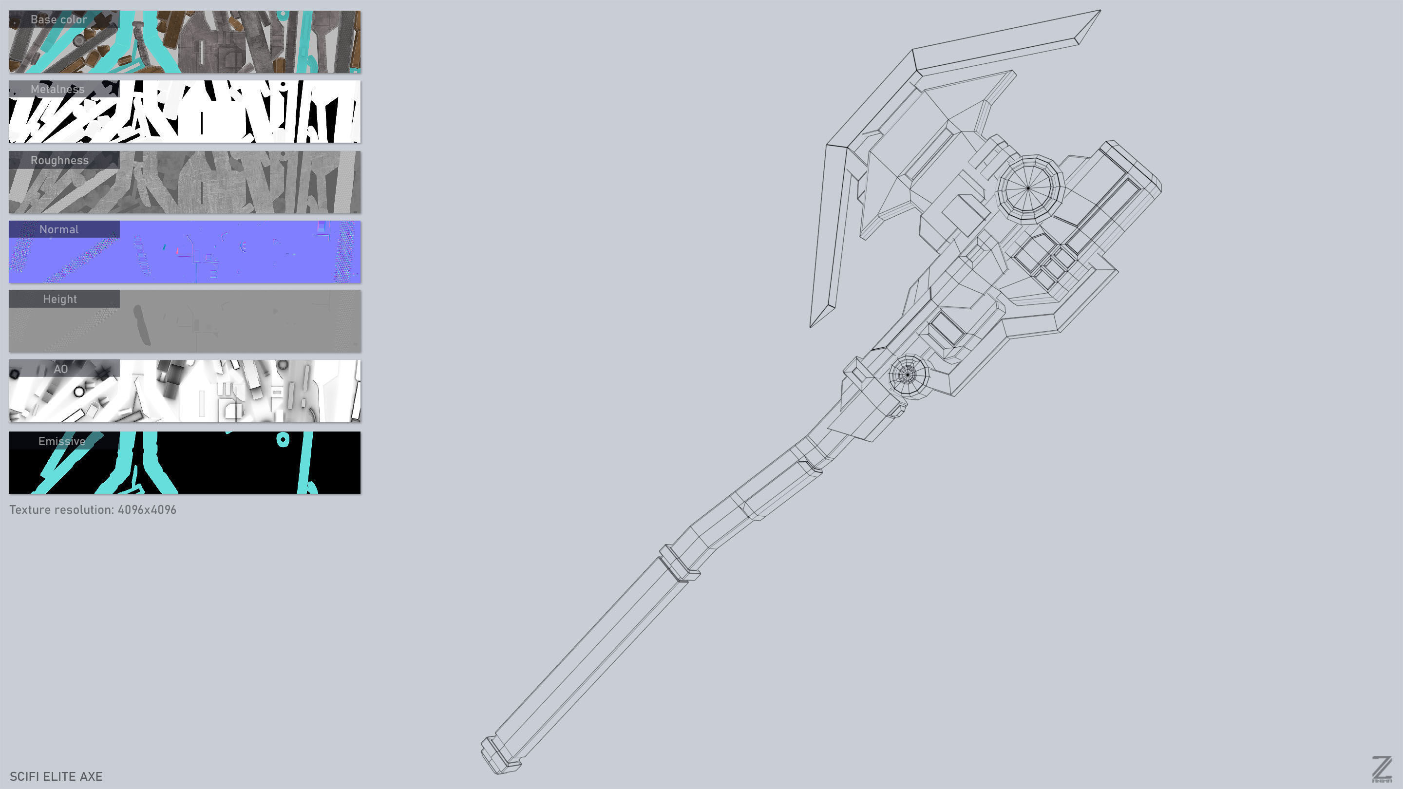 Sci fi elite axe Low-poly 3D model_3
