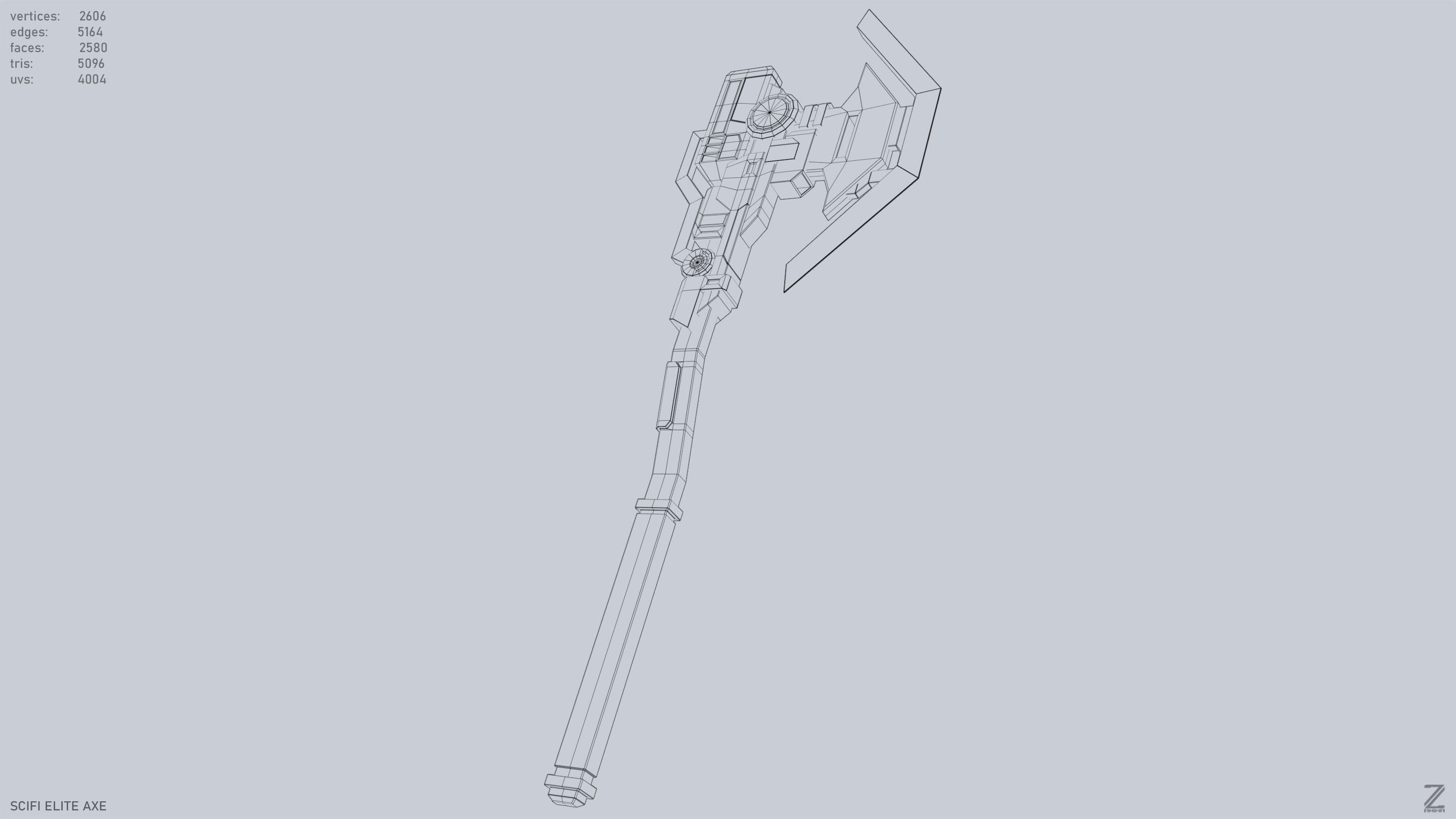 Sci fi elite axe Low-poly 3D model_12