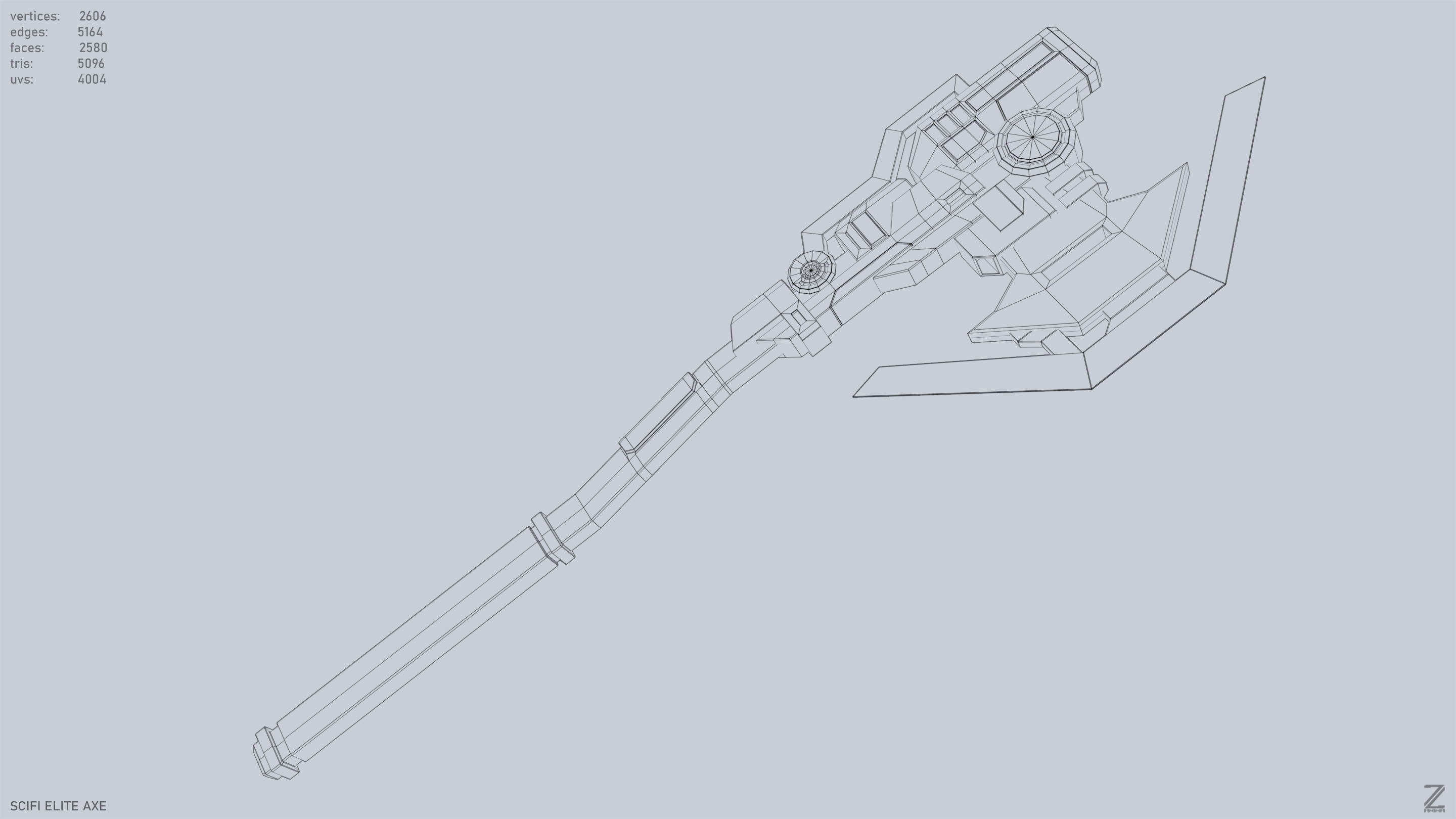 Sci fi elite axe Low-poly 3D model_11