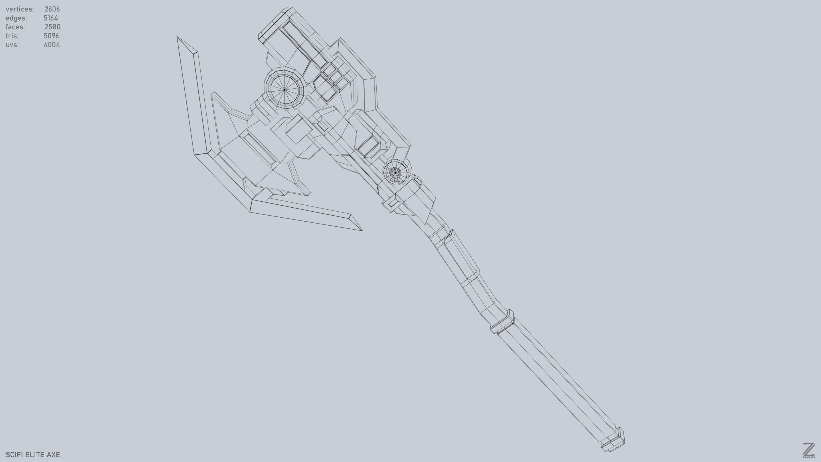 Sci fi elite axe Low-poly 3D model_14
