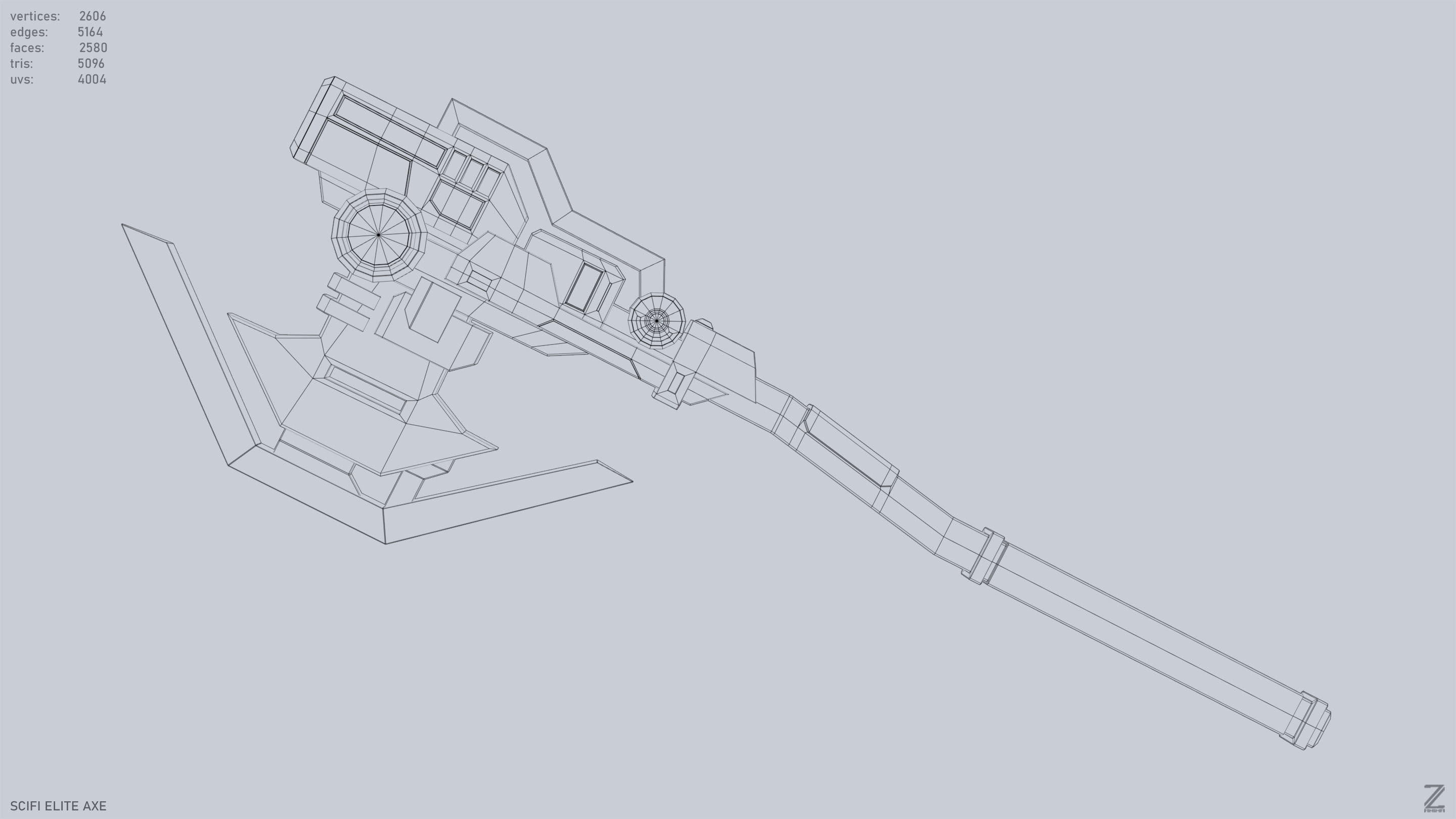 Sci fi elite axe Low-poly 3D model_10