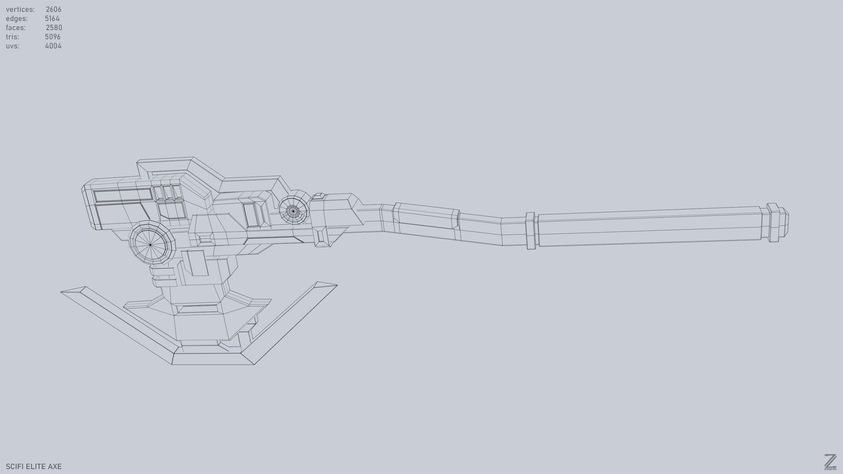 Sci fi elite axe Low-poly 3D model_13