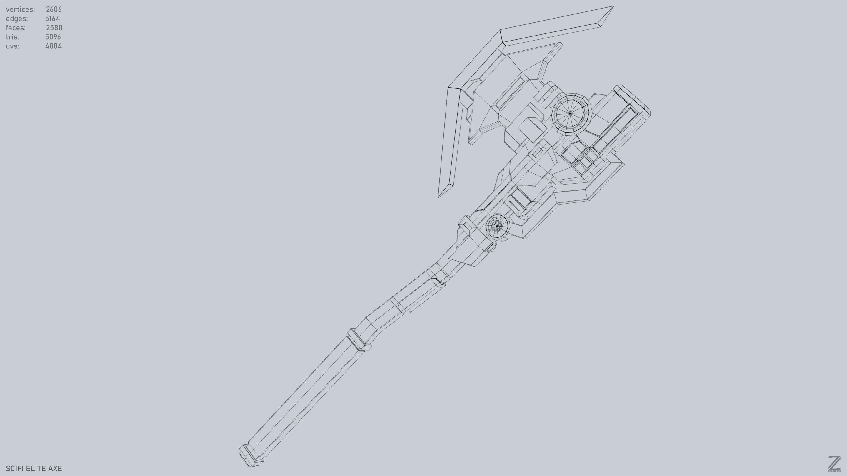 Sci fi elite axe Low-poly 3D model_15