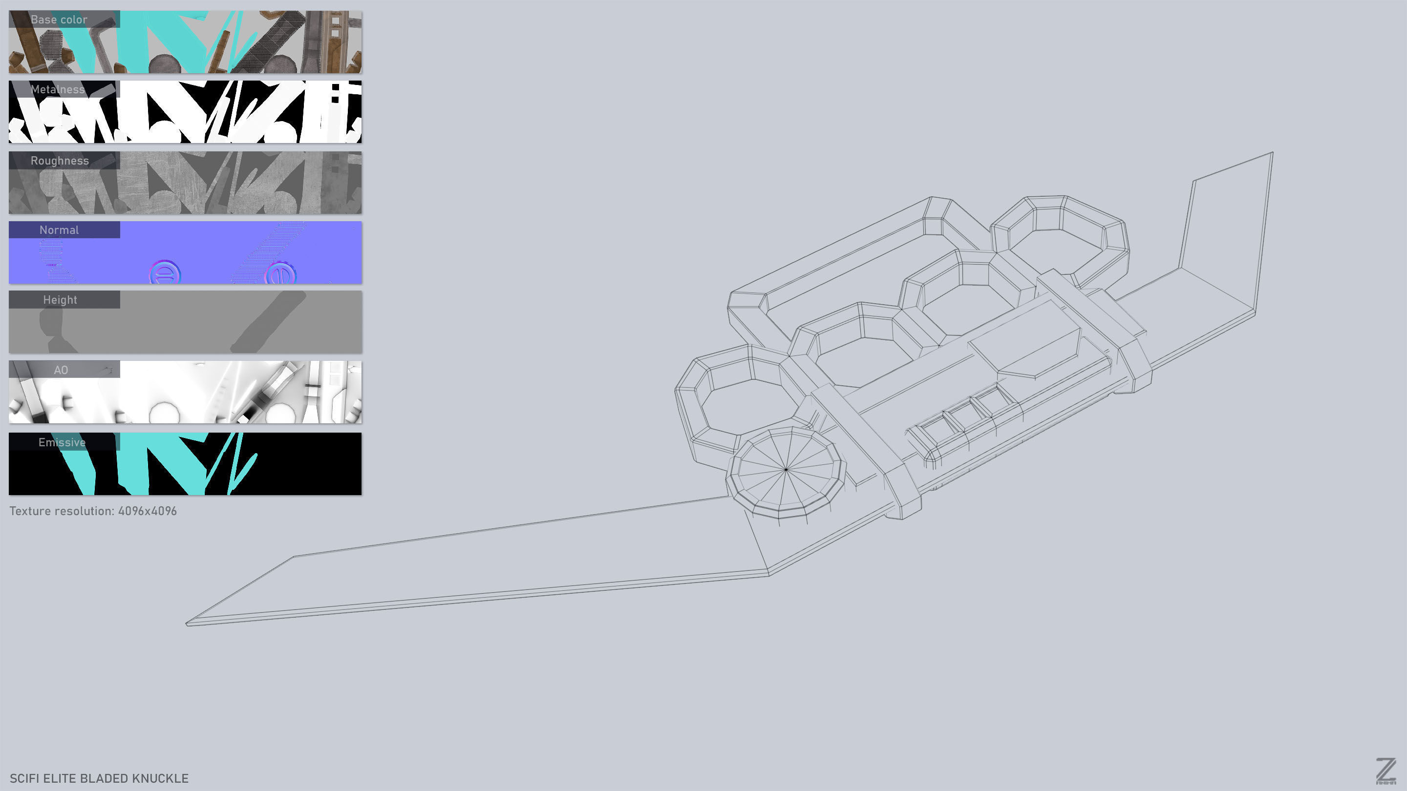 Sci fi elite bladed knuckle Low-poly 3D model_3