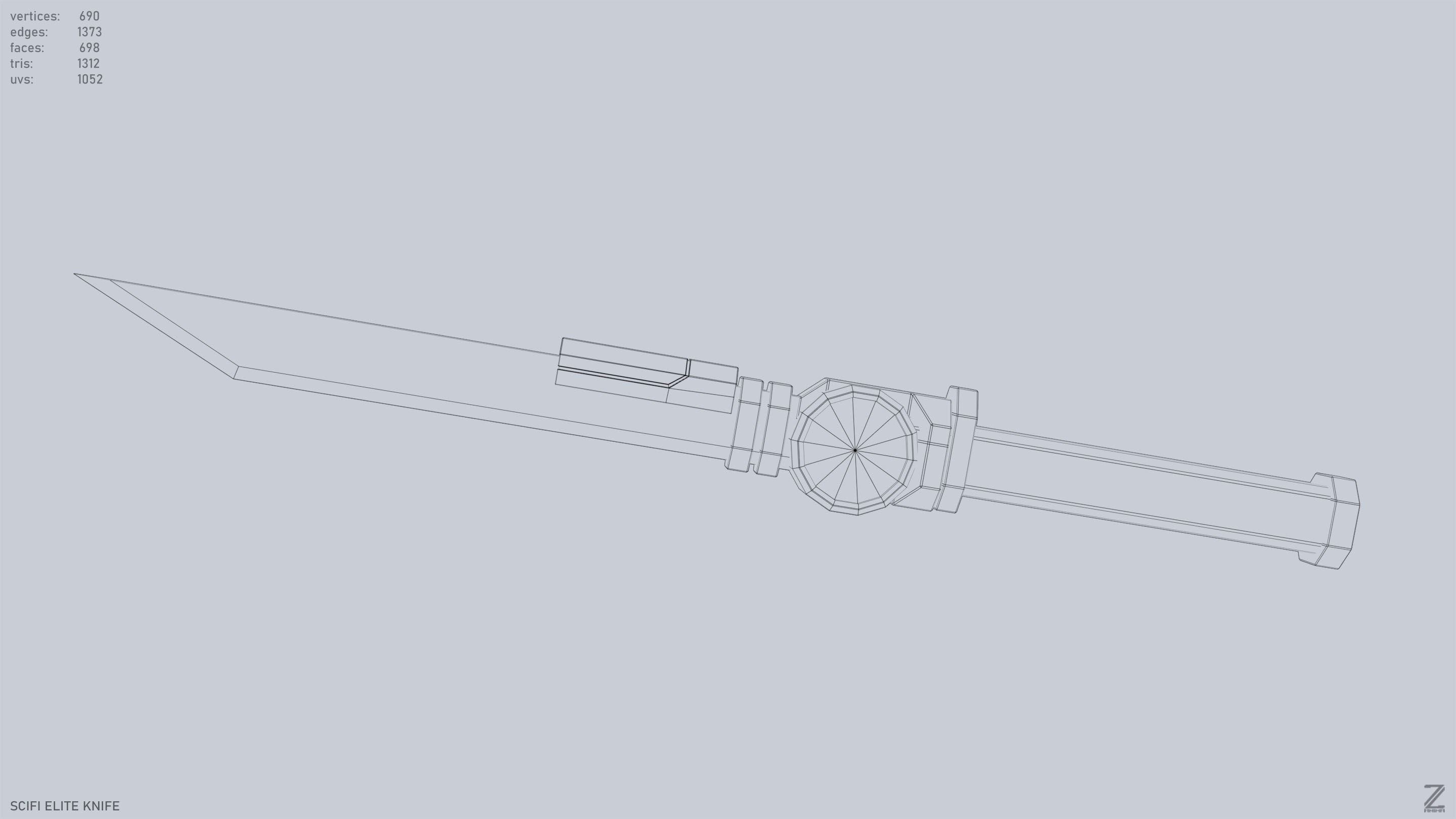 Sci fi elite knife Low-poly 3D model_11