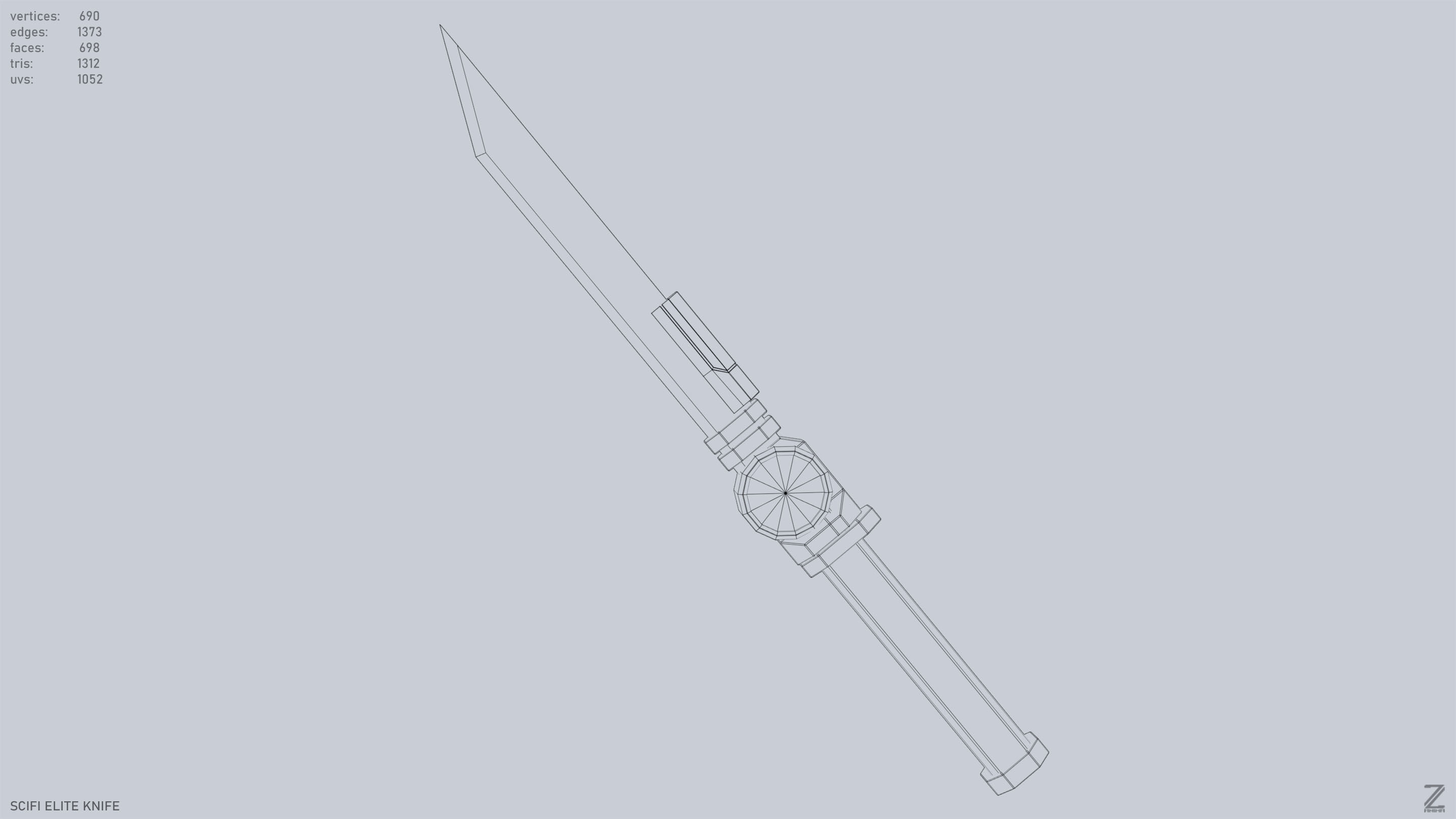 Sci fi elite knife Low-poly 3D model_10