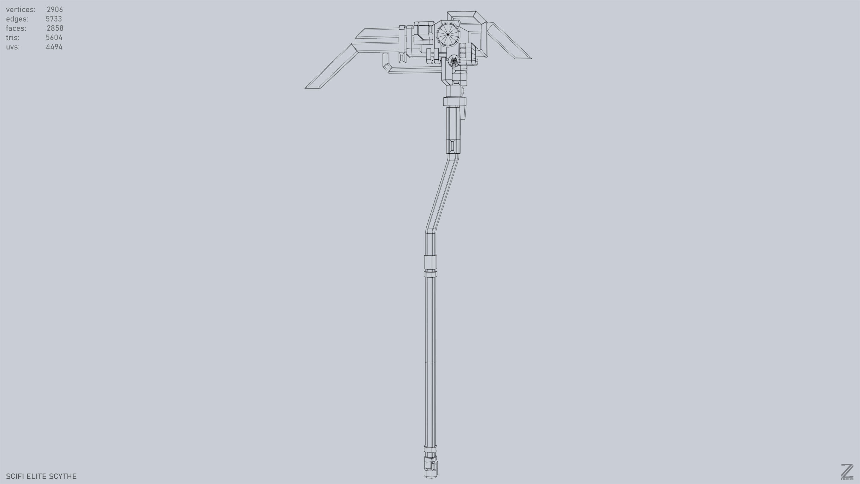 Sci fi elite scythe Low-poly 3D model_9