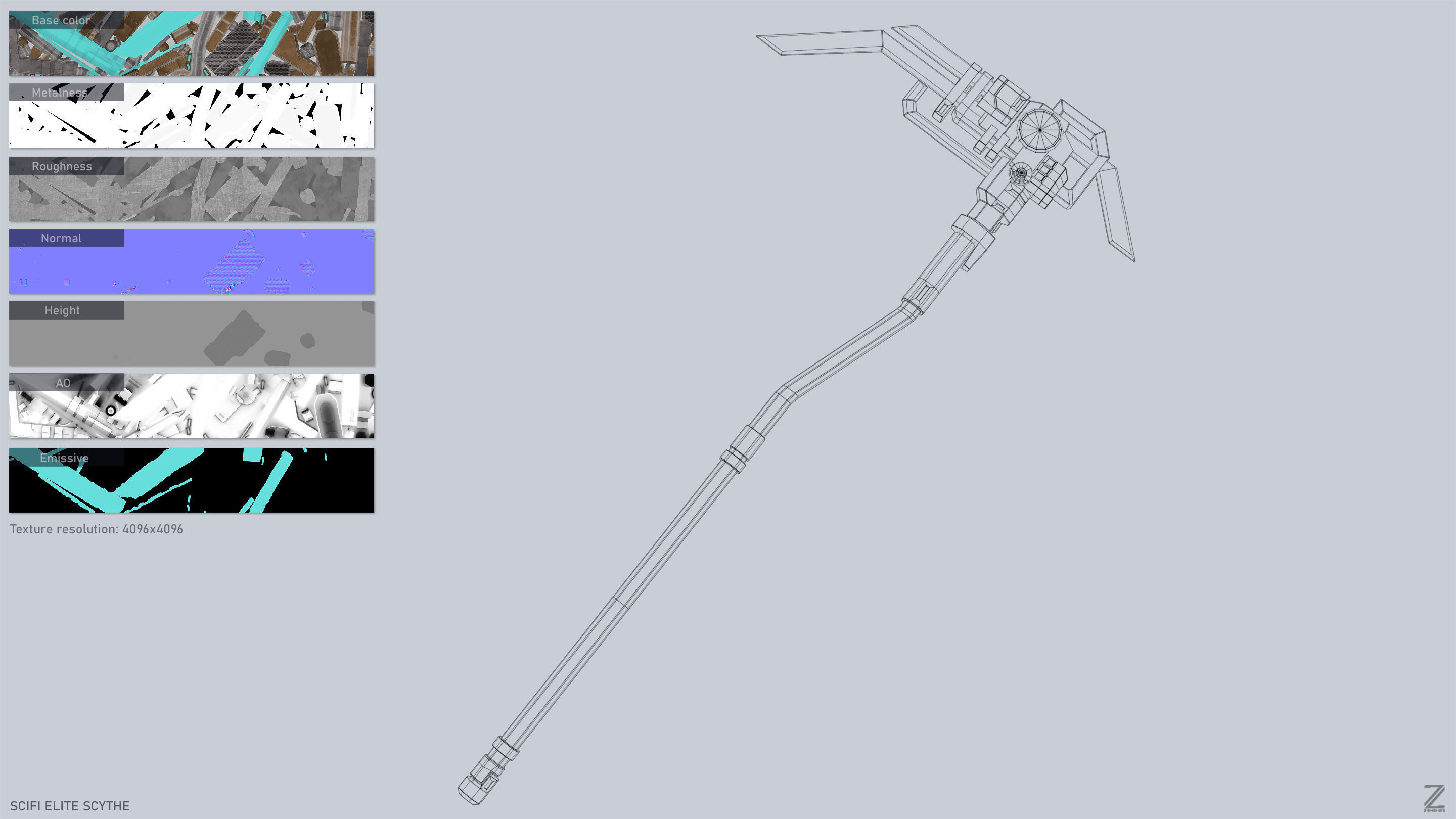 Sci fi elite scythe Low-poly 3D model_3