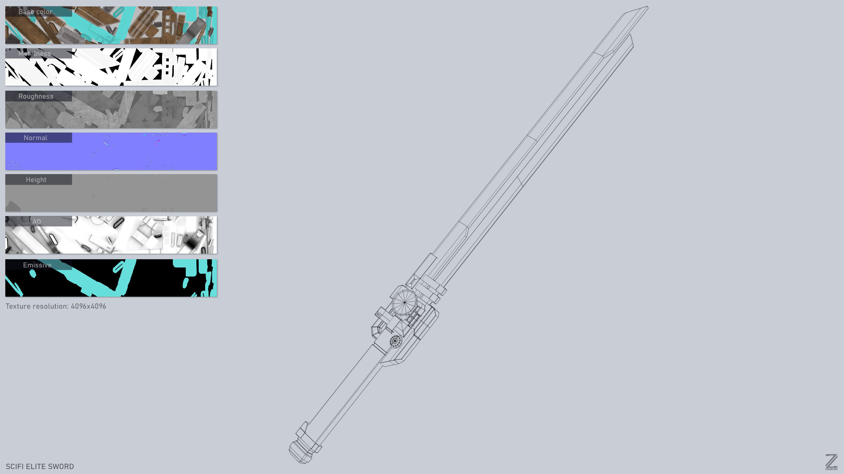 Sci fi elite sword Low-poly 3D model_3