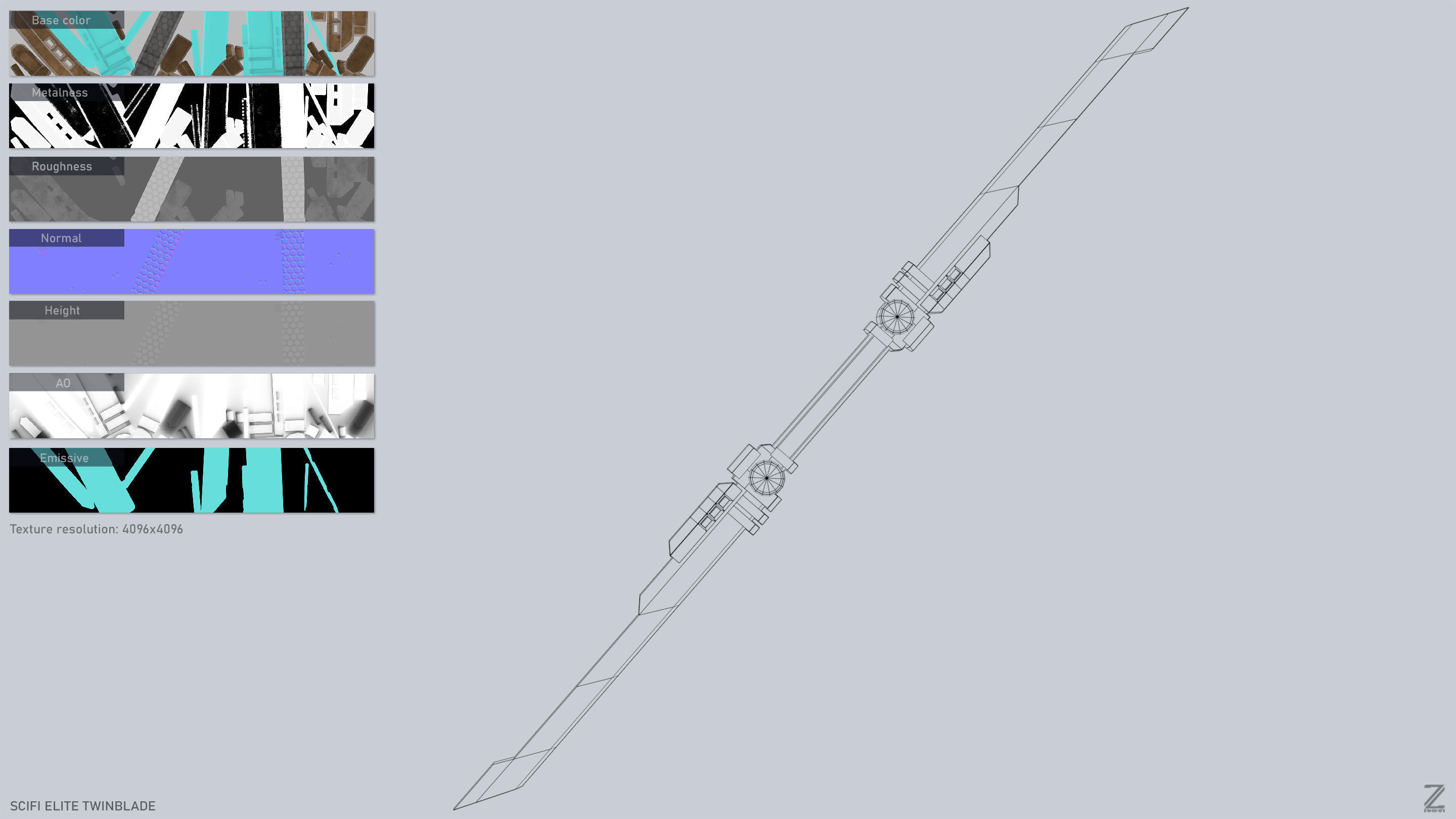 Sci fi elite twinblade Low-poly 3D model_3