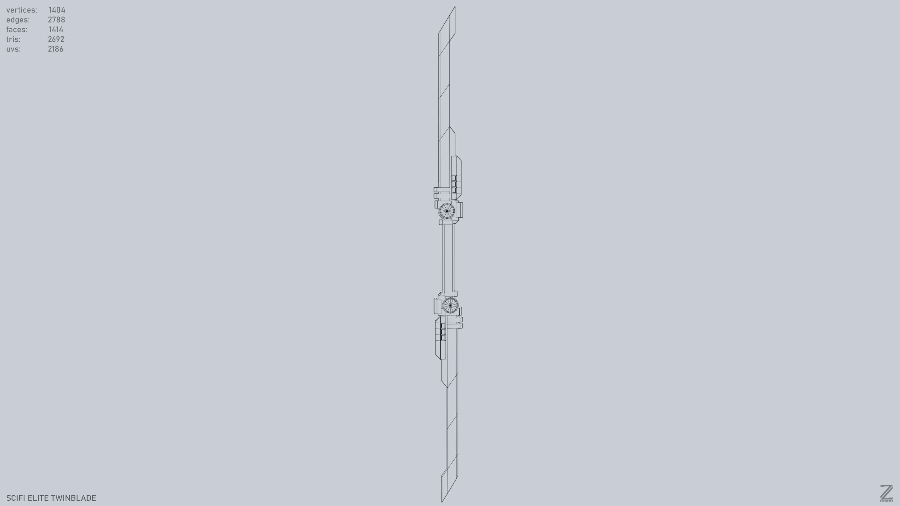 Sci fi elite twinblade Low-poly 3D model_9