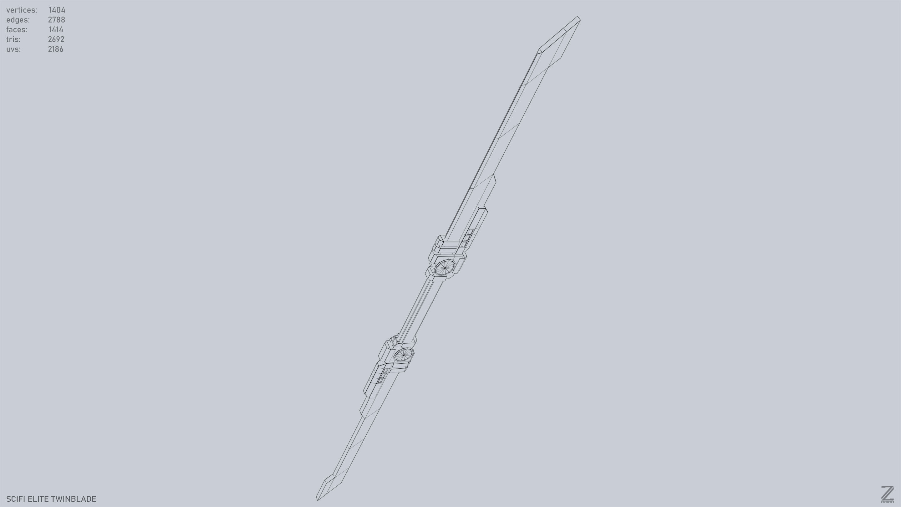 Sci fi elite twinblade Low-poly 3D model_14