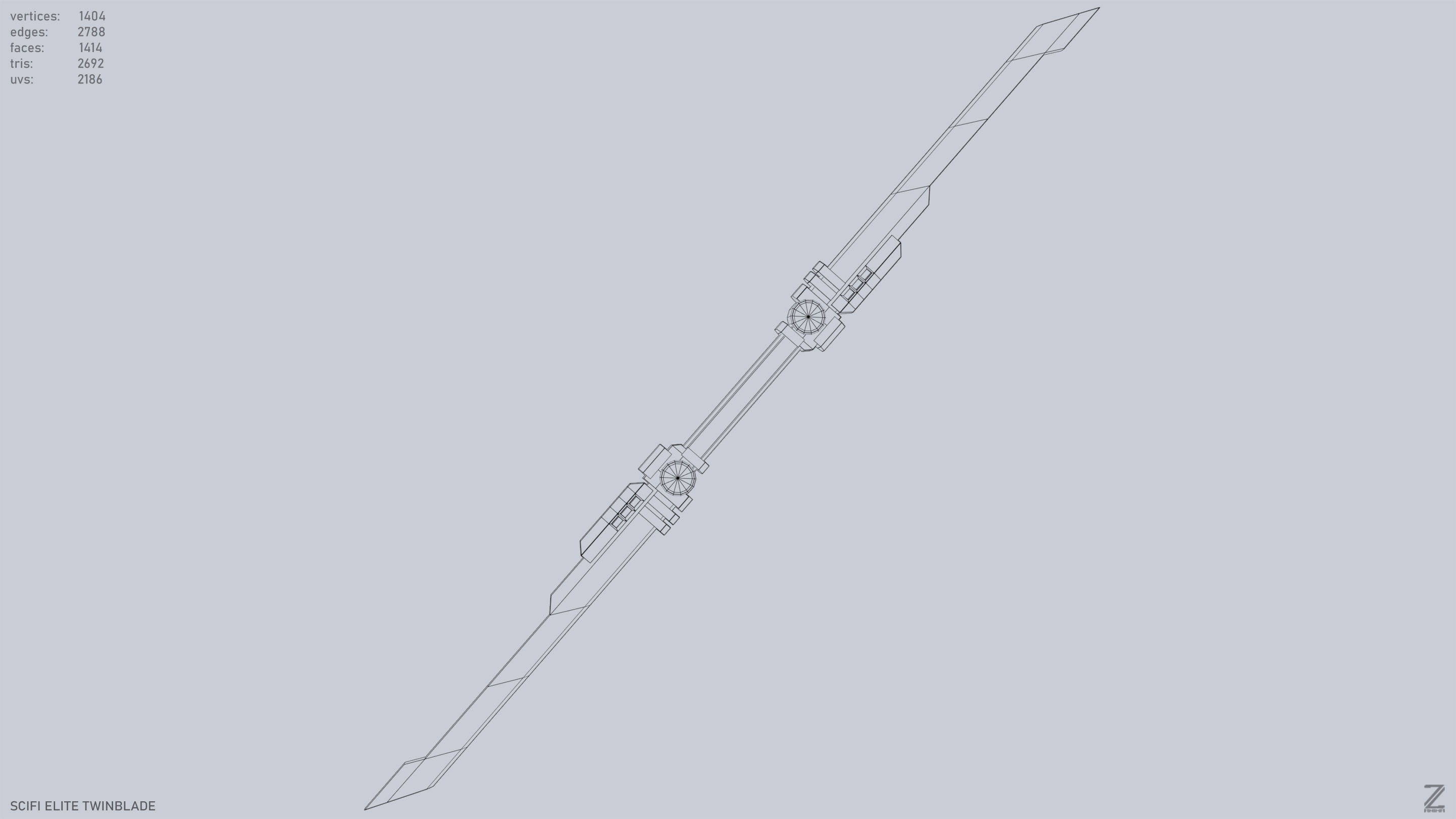 Sci fi elite twinblade Low-poly 3D model_15