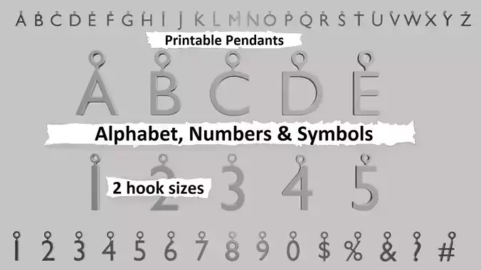 Alphabet and Numbers and Symbols 3D Printable Pendant Collection