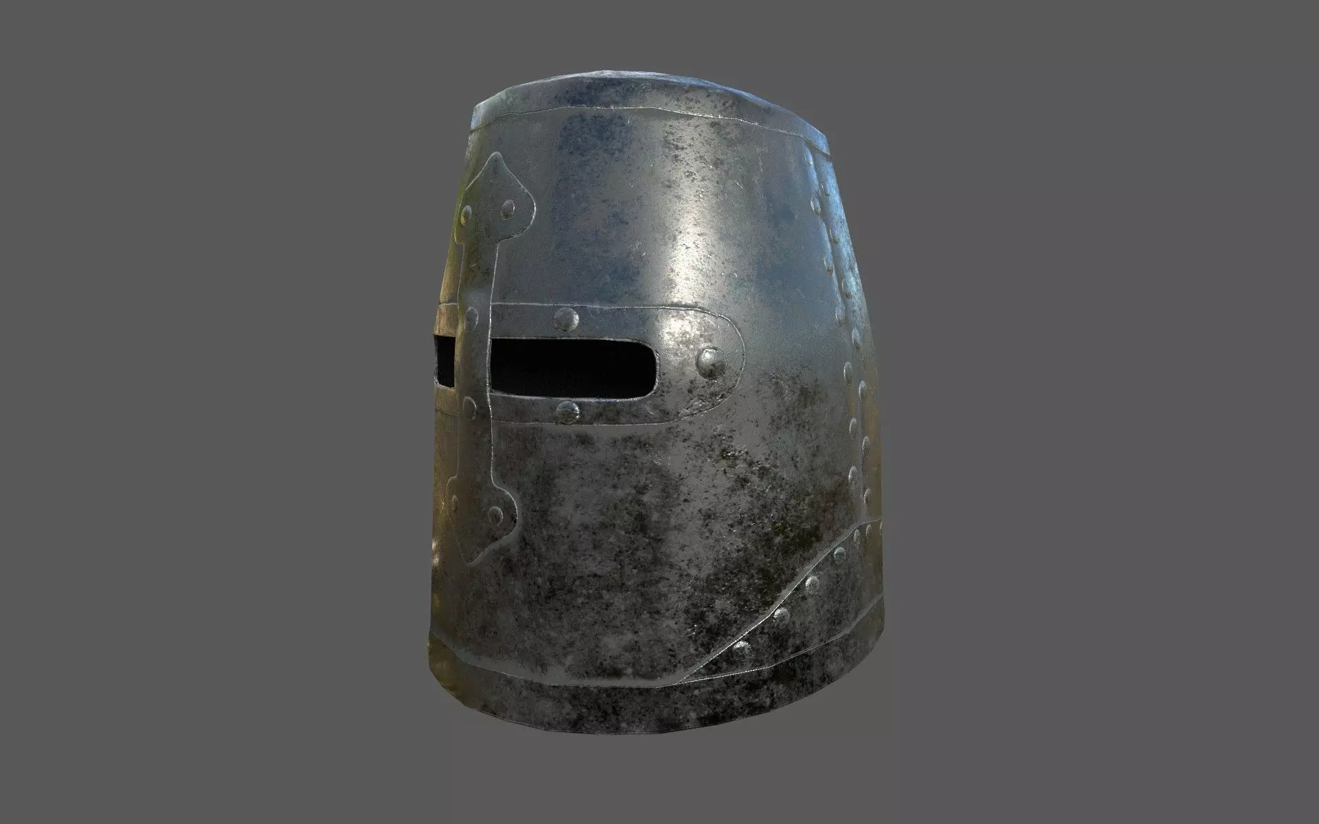 Closed knights helmet with PBR material Low-poly 3D model_0