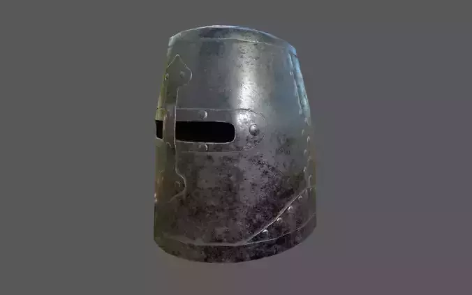Closed knights helmet with PBR material Low-poly 3D model