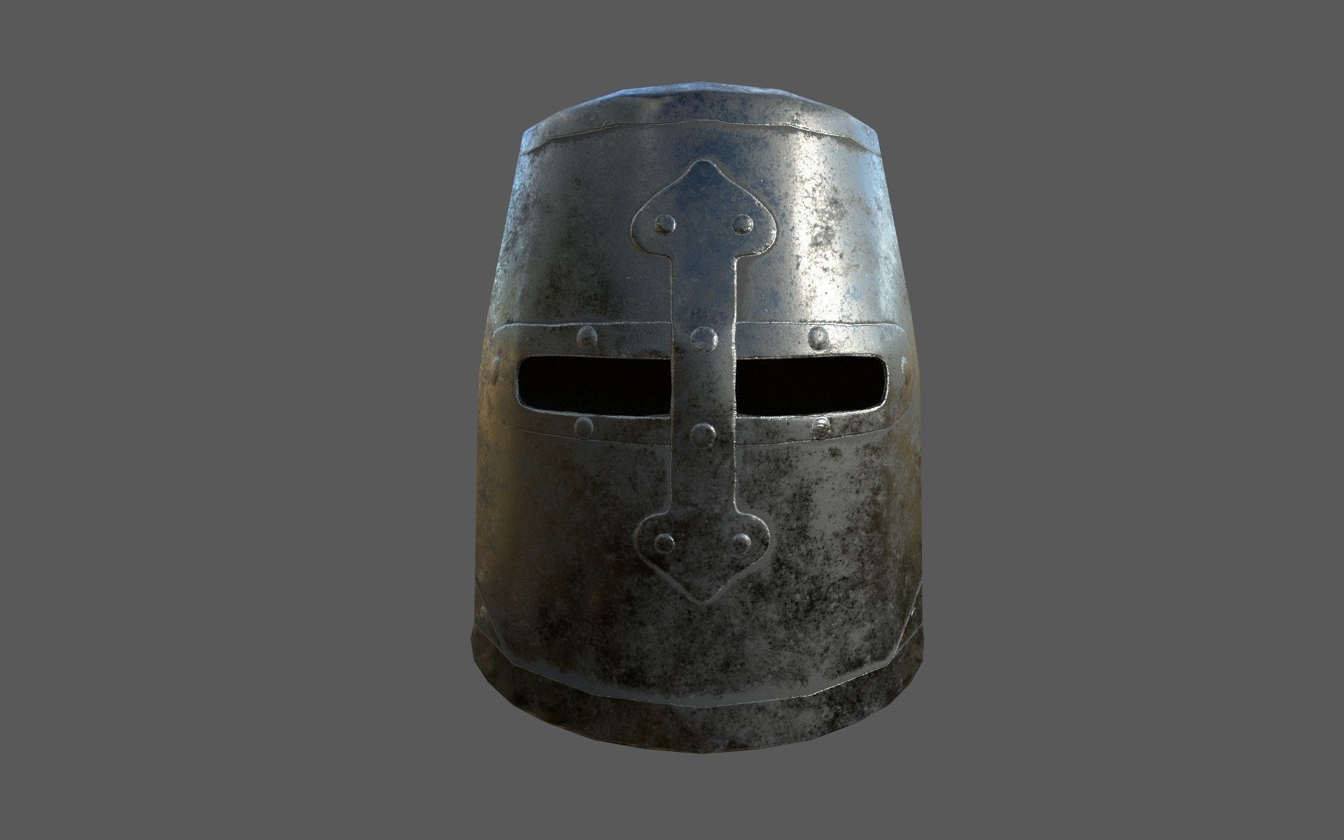 Closed knights helmet with PBR material Low-poly 3D model_5