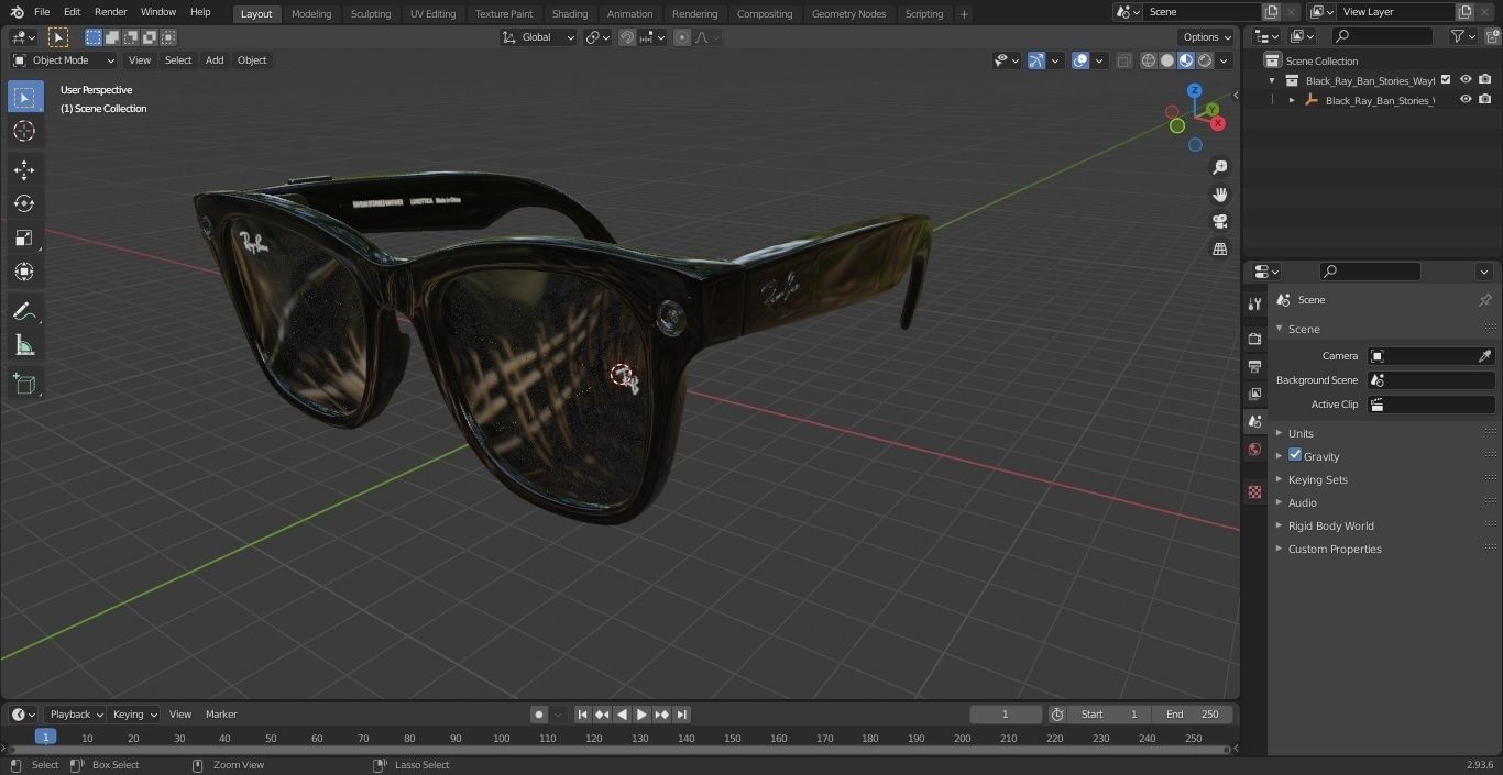 Black Ray Ban Stories Wayfarer Smart Glasses Dark Grey 3D model_30