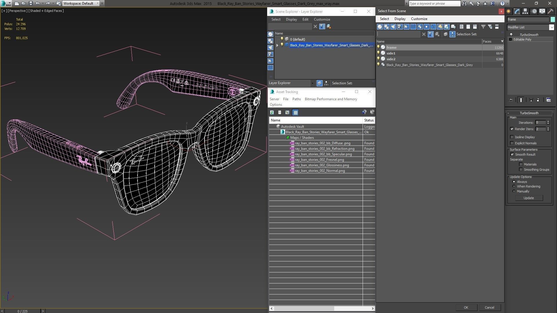Black Ray Ban Stories Wayfarer Smart Glasses Dark Grey 3D model_22