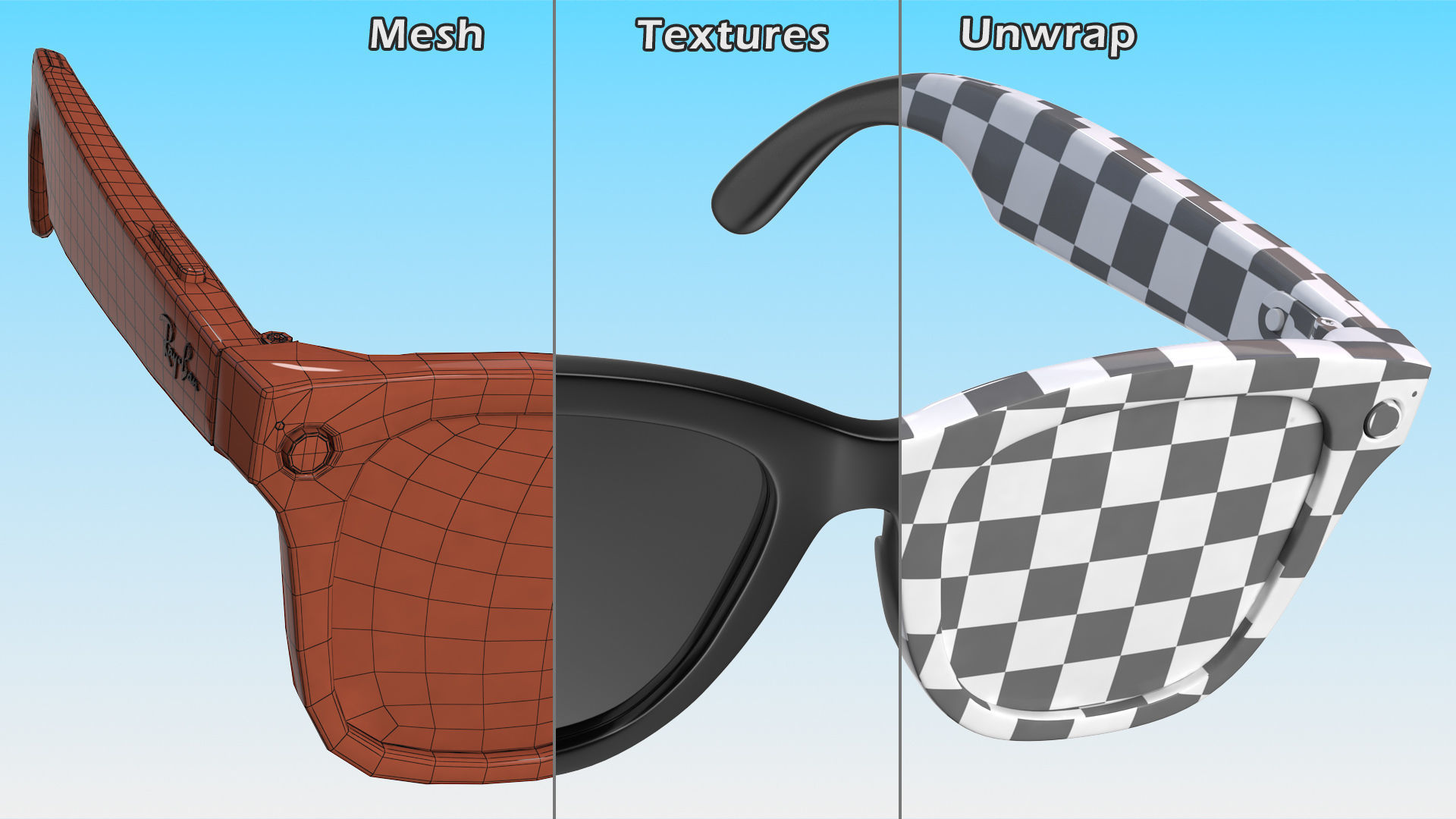 Black Ray Ban Stories Wayfarer Smart Glasses Dark Grey 3D model_17