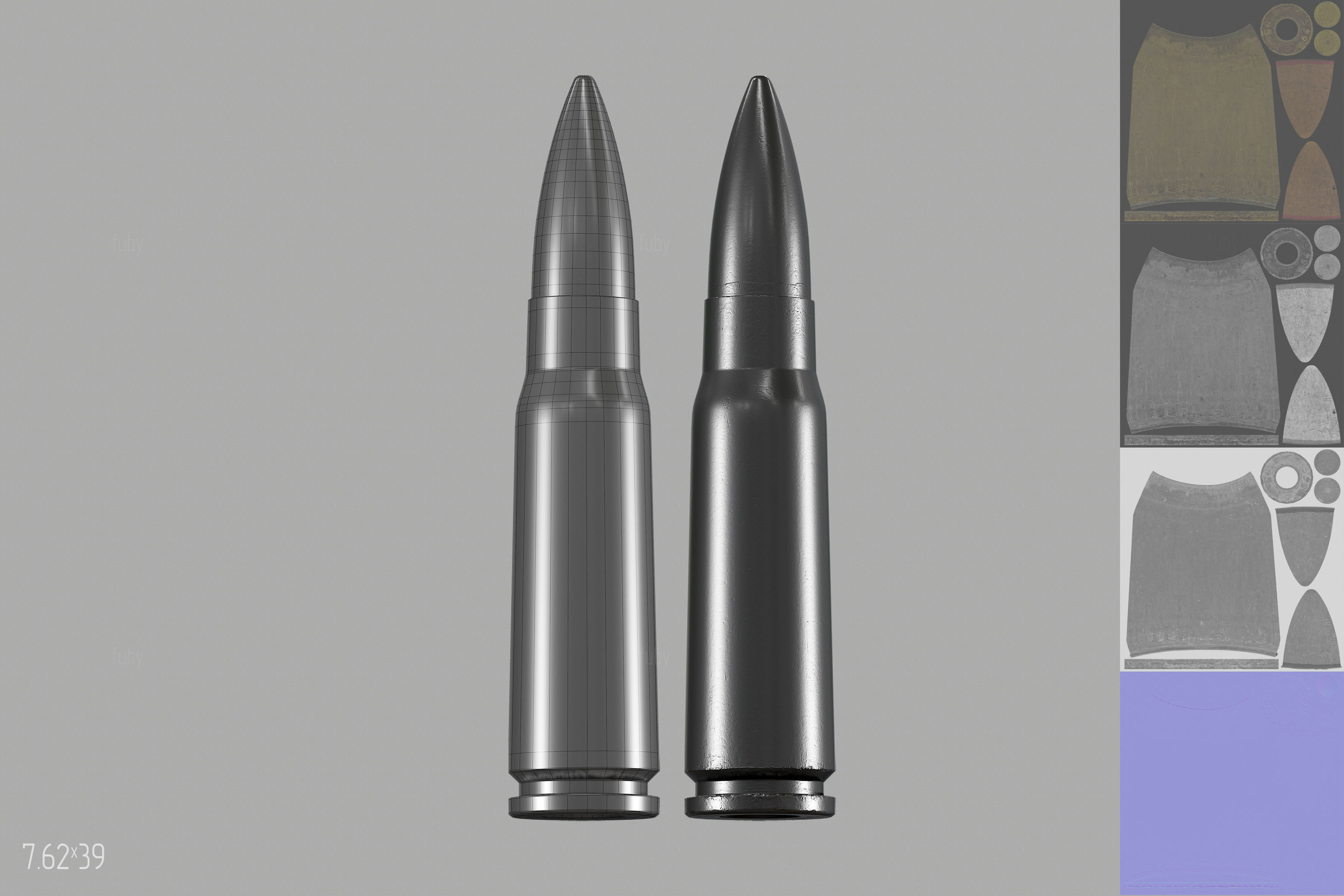 7-62x39 ammo Low-poly 3D model_4